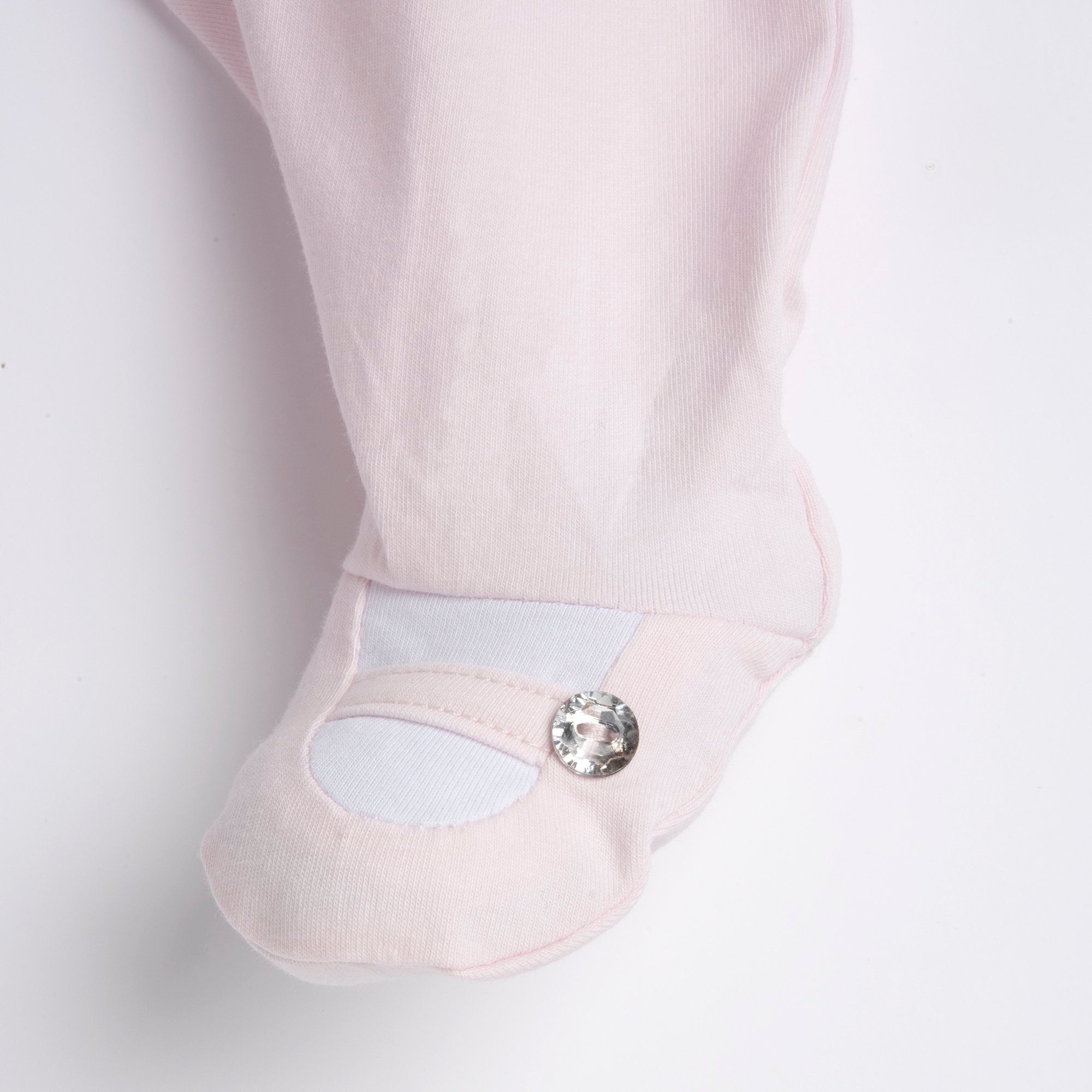 Girls Light Pink Embellished Cotton Blend Nappy Opening Babysuit with Peter Pan Collar