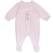 Girls Light Pink Embroidered Cotton Stretch Leg Opening Babysuit with Full Sleeves