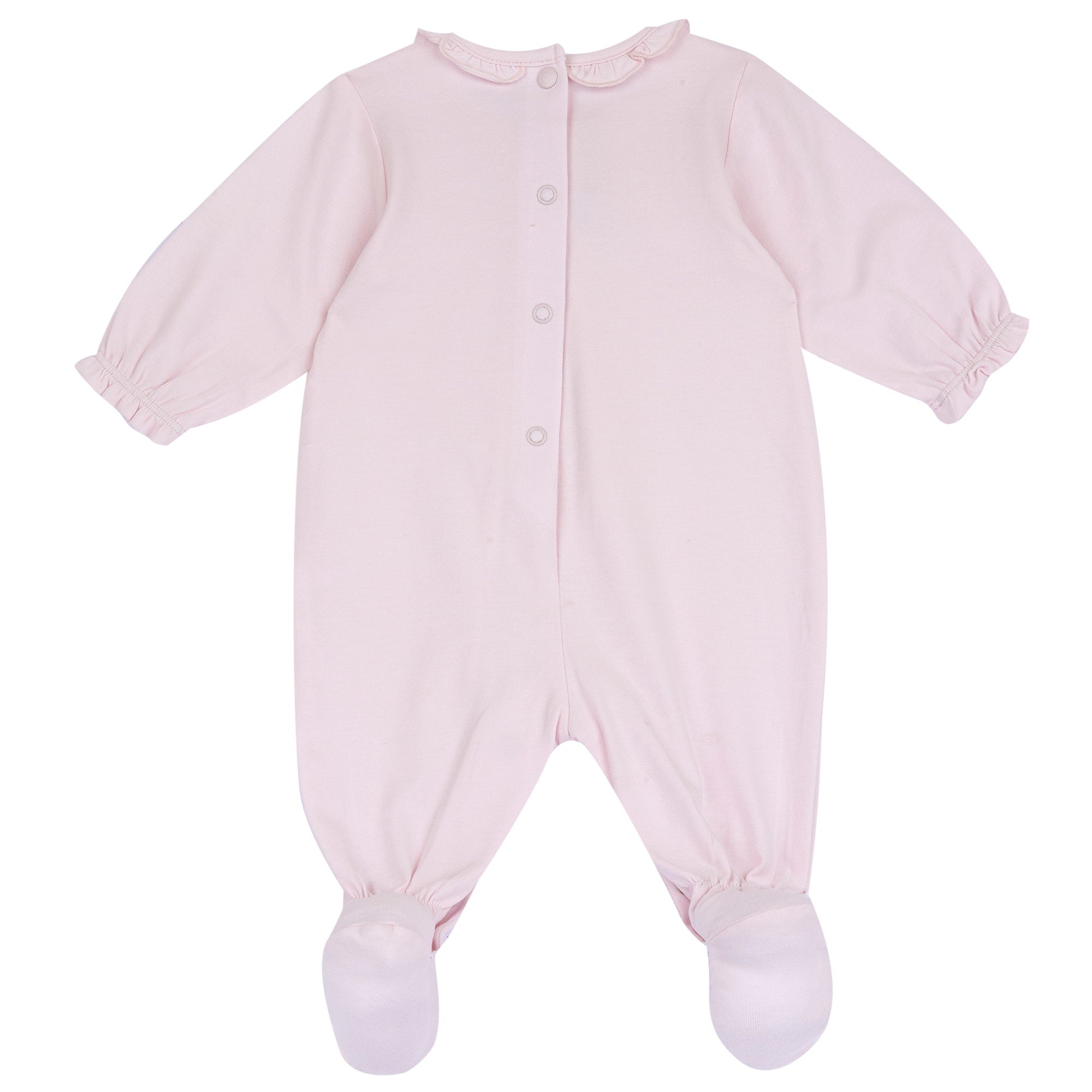 Girls Light Pink Embroidered Cotton Stretch Leg Opening Babysuit with Full Sleeves