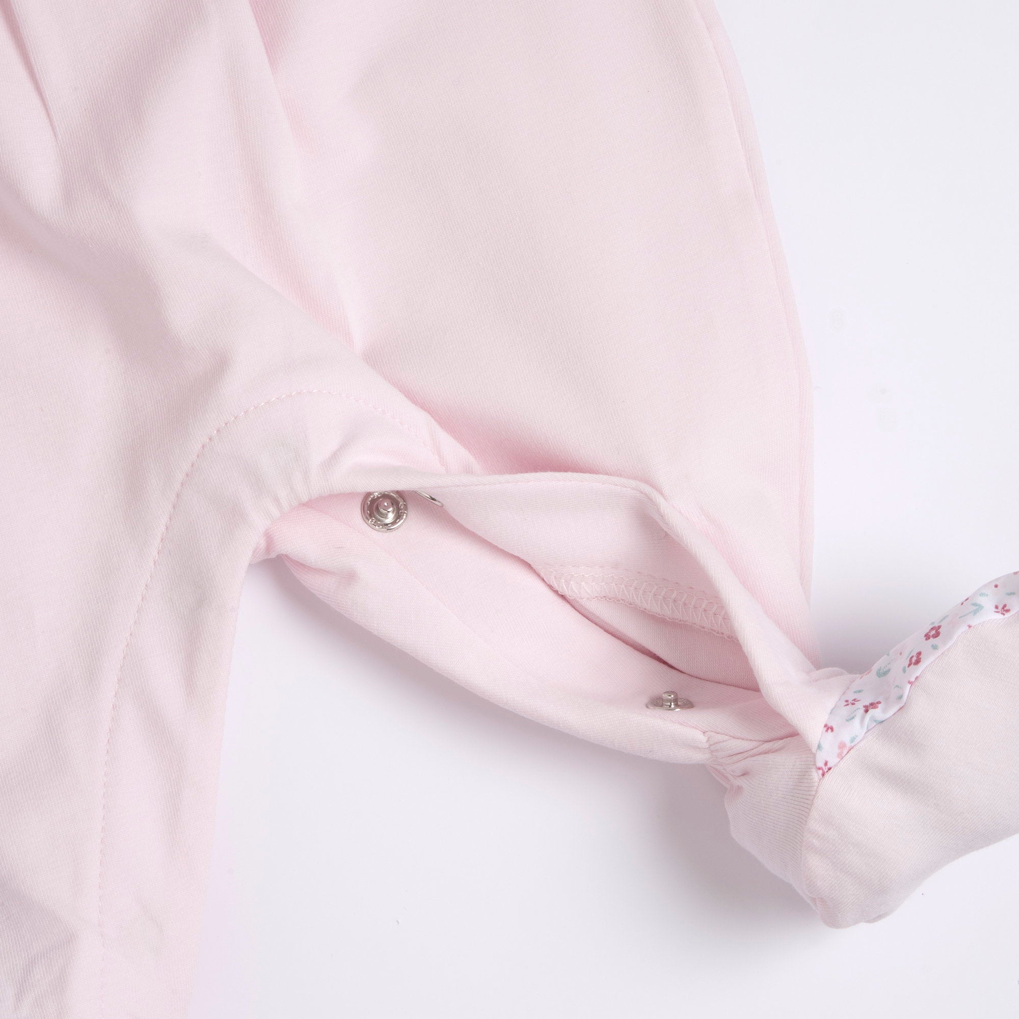 Girls Light Pink Embroidered Cotton Stretch Leg Opening Babysuit with Full Sleeves