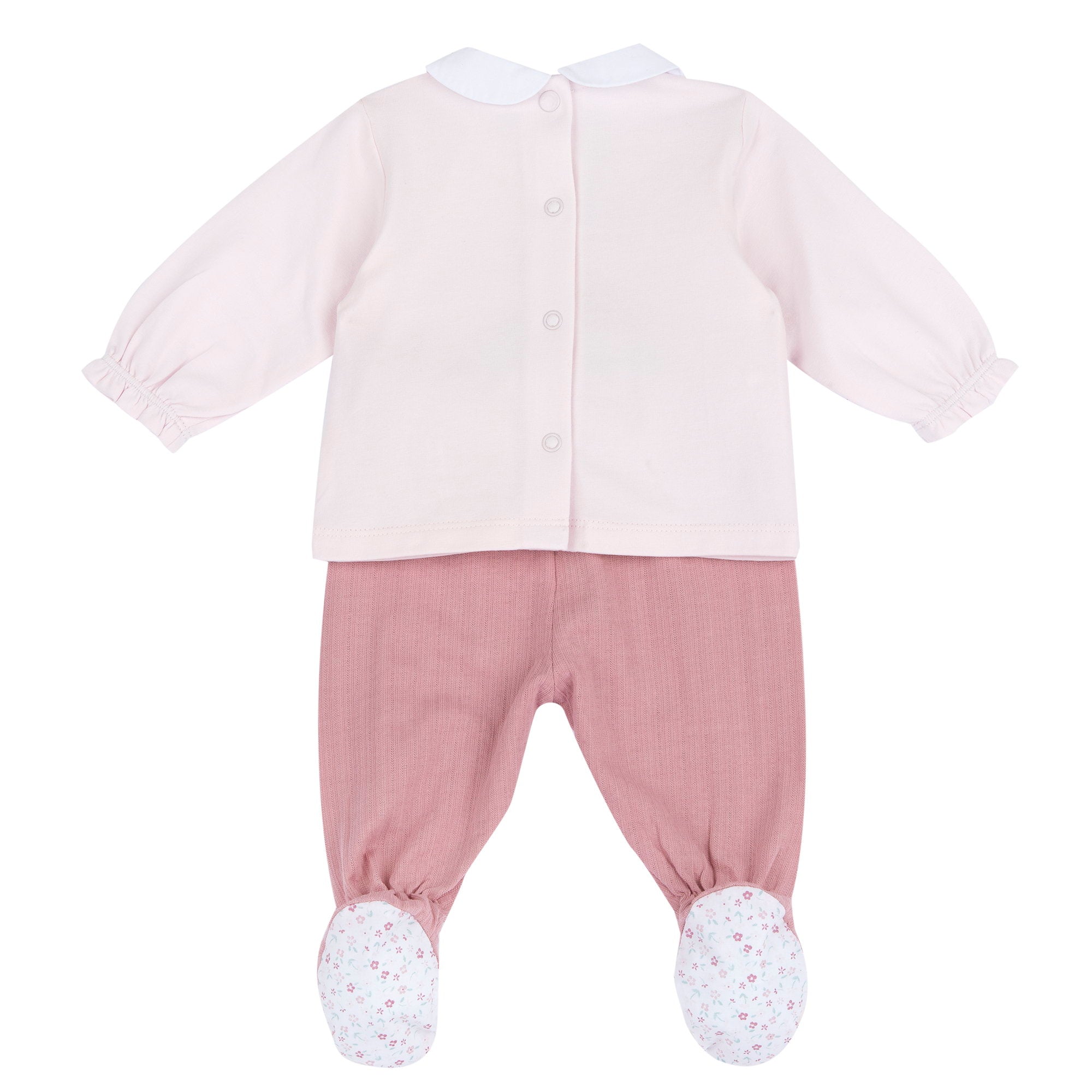 Girls Medium Pink Embroidered Cotton Baby Smock and Leggings Set