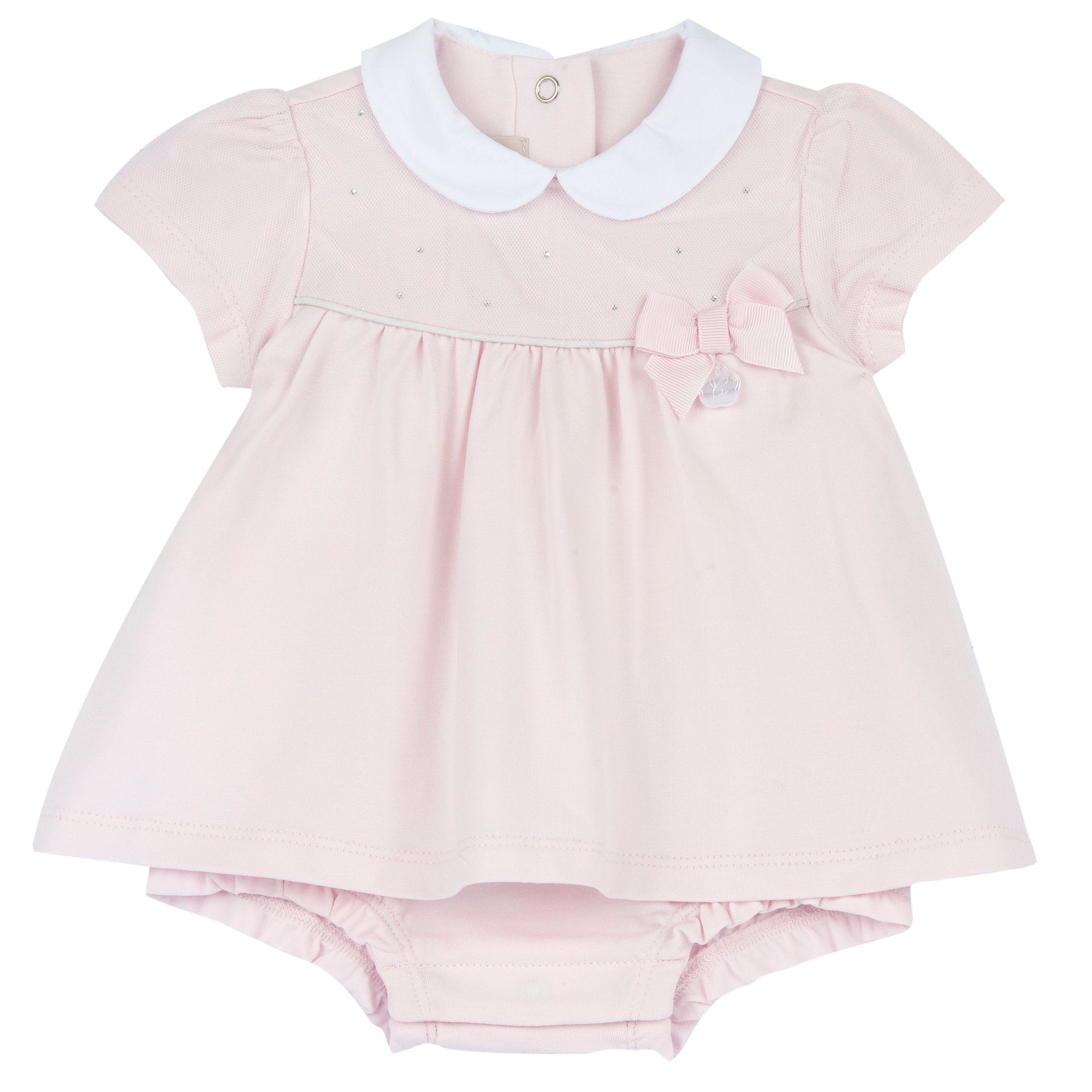 Light Pink Peter Pan Collar Embellished Romper for Girls