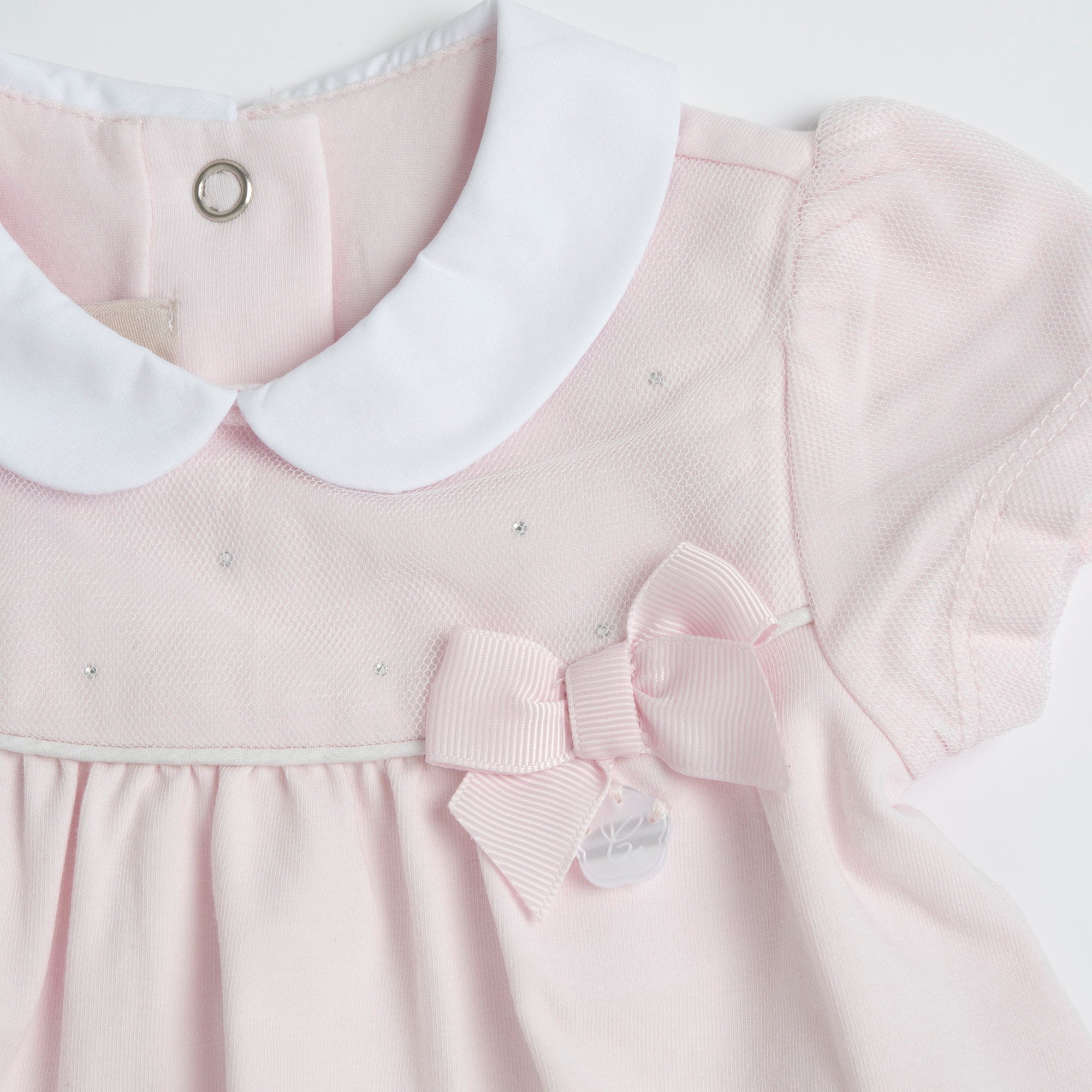 Light Pink Peter Pan Collar Embellished Romper for Girls