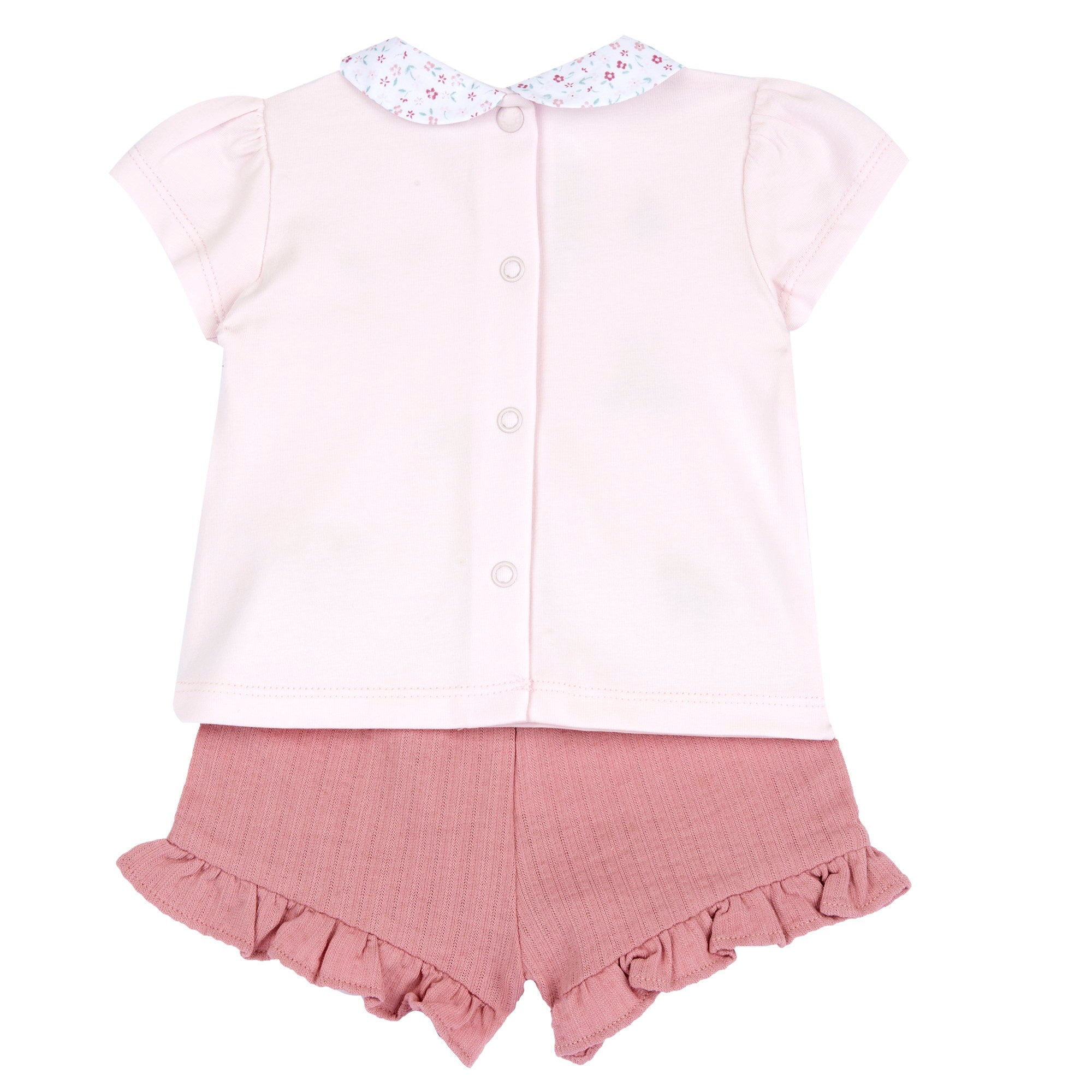 Medium Pink Embroidered Peter Pan Collar Top & Bloomers Set for Girls