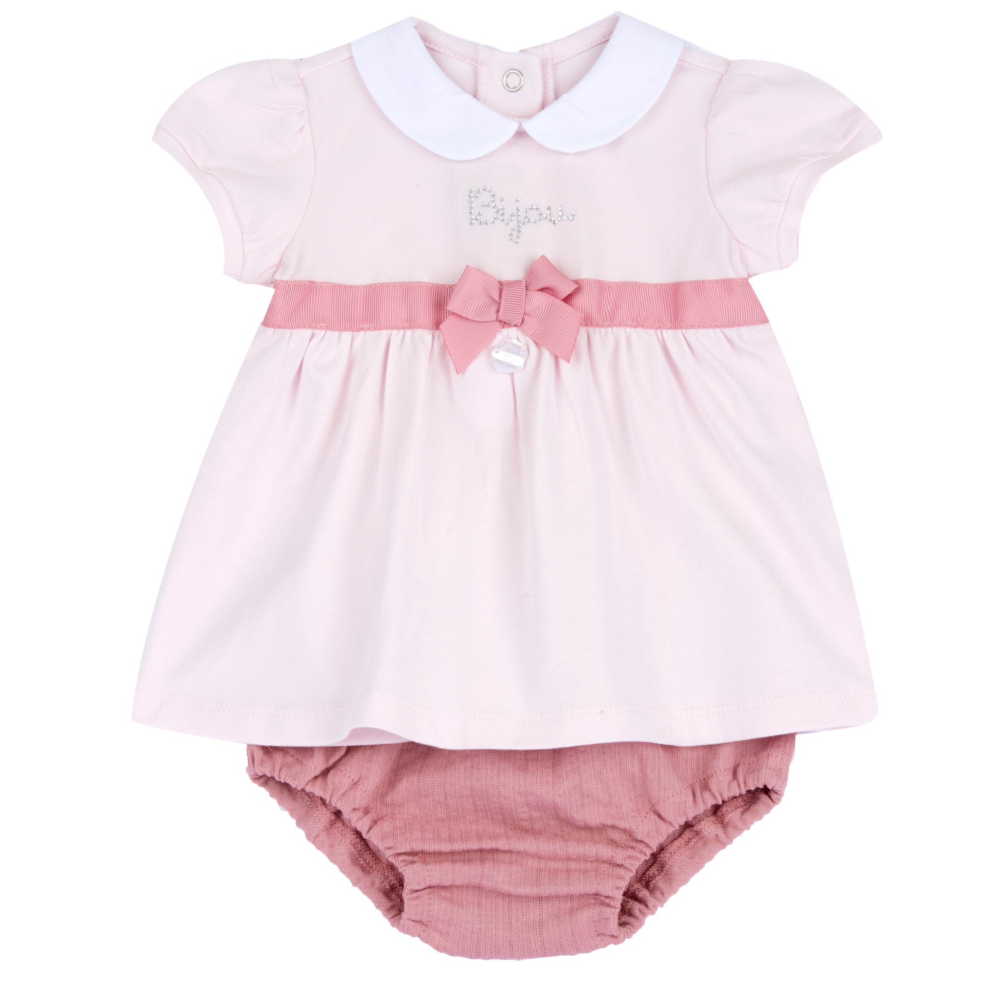 Medium Pink Peter Pan Collar Dress & Bloomers Set for Girls