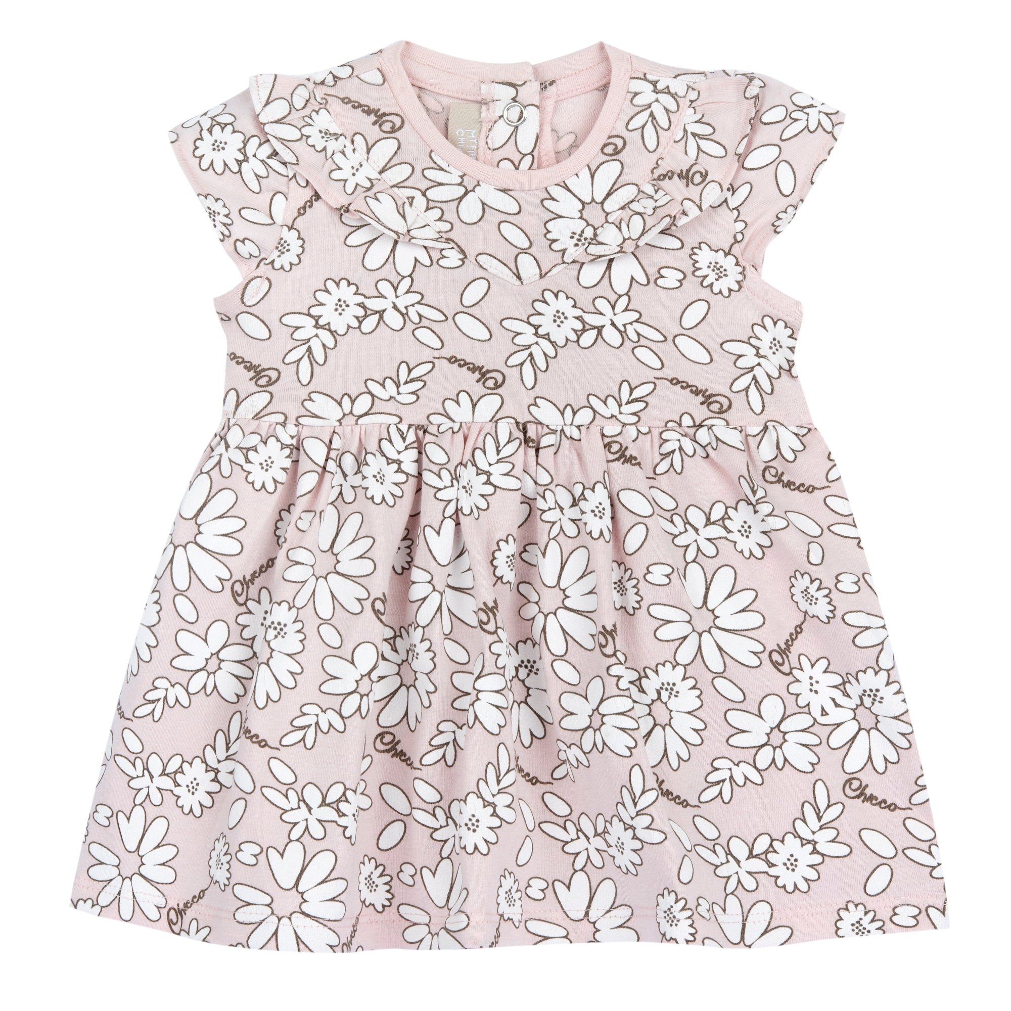 Light Pink Floral A-Line Cotton Stretch Dress for Girls
