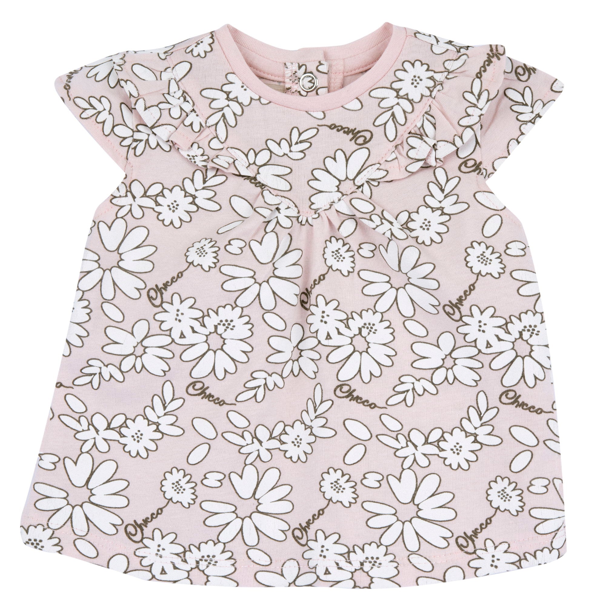 Light Pink Floral Cap Sleeve Cotton Stretch T-Shirt for Girls