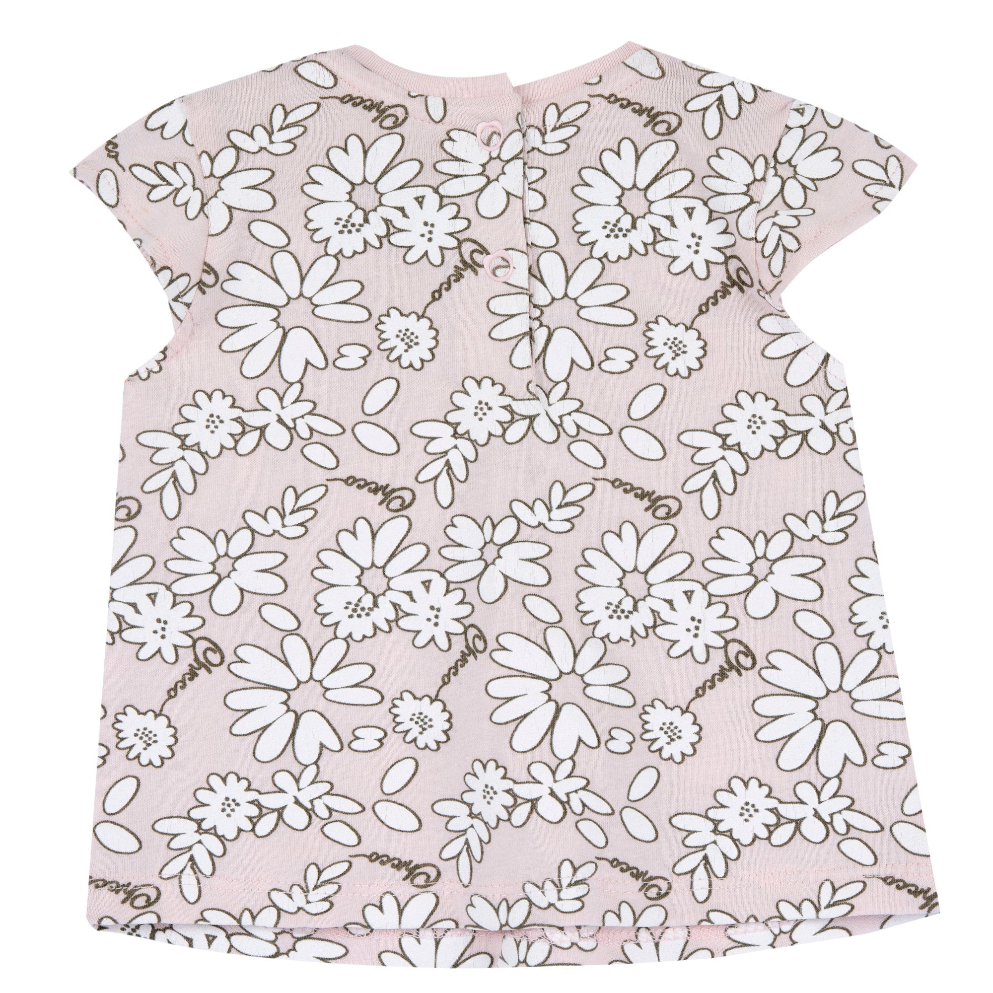 Light Pink Floral Cap Sleeve Cotton Stretch T-Shirt for Girls