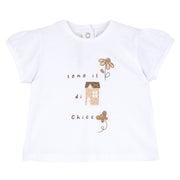 White Graphic Stretch Cotton T-Shirt for Girls with Short Sleeves