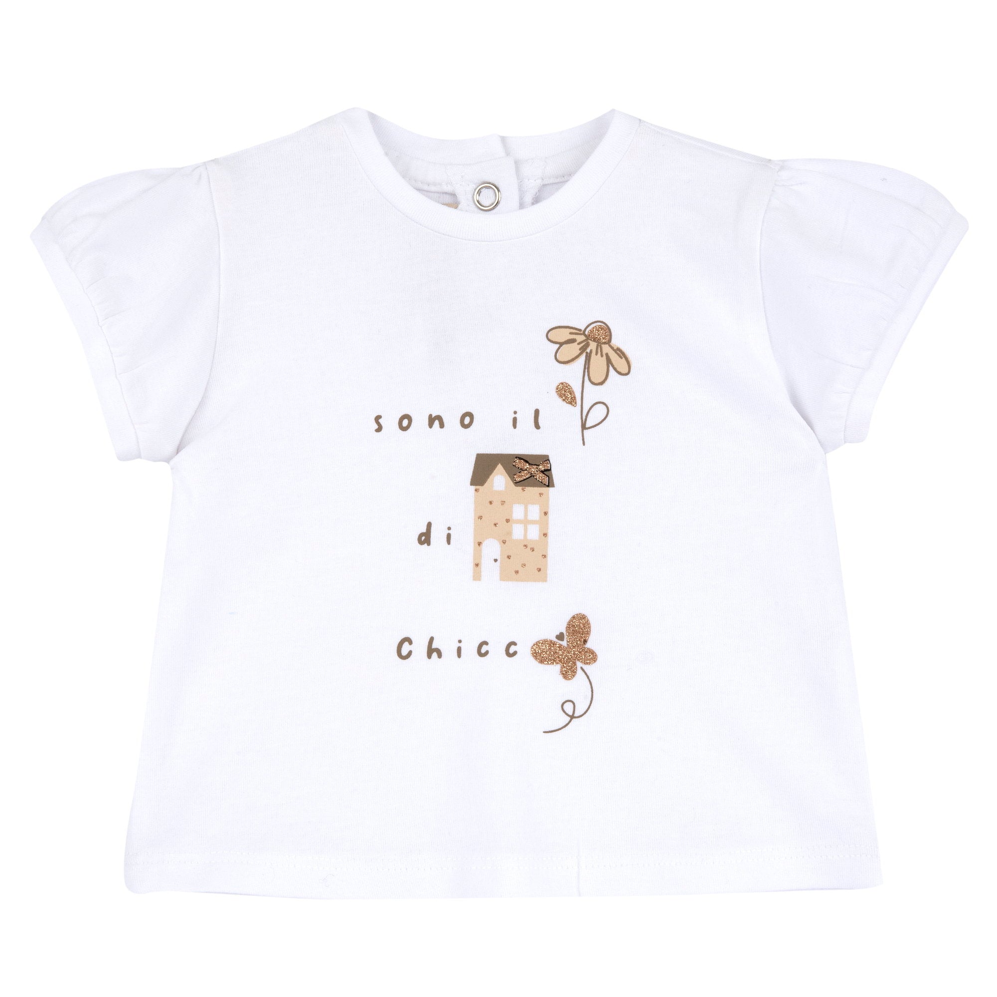 White Graphic Stretch Cotton T-Shirt for Girls with Short Sleeves