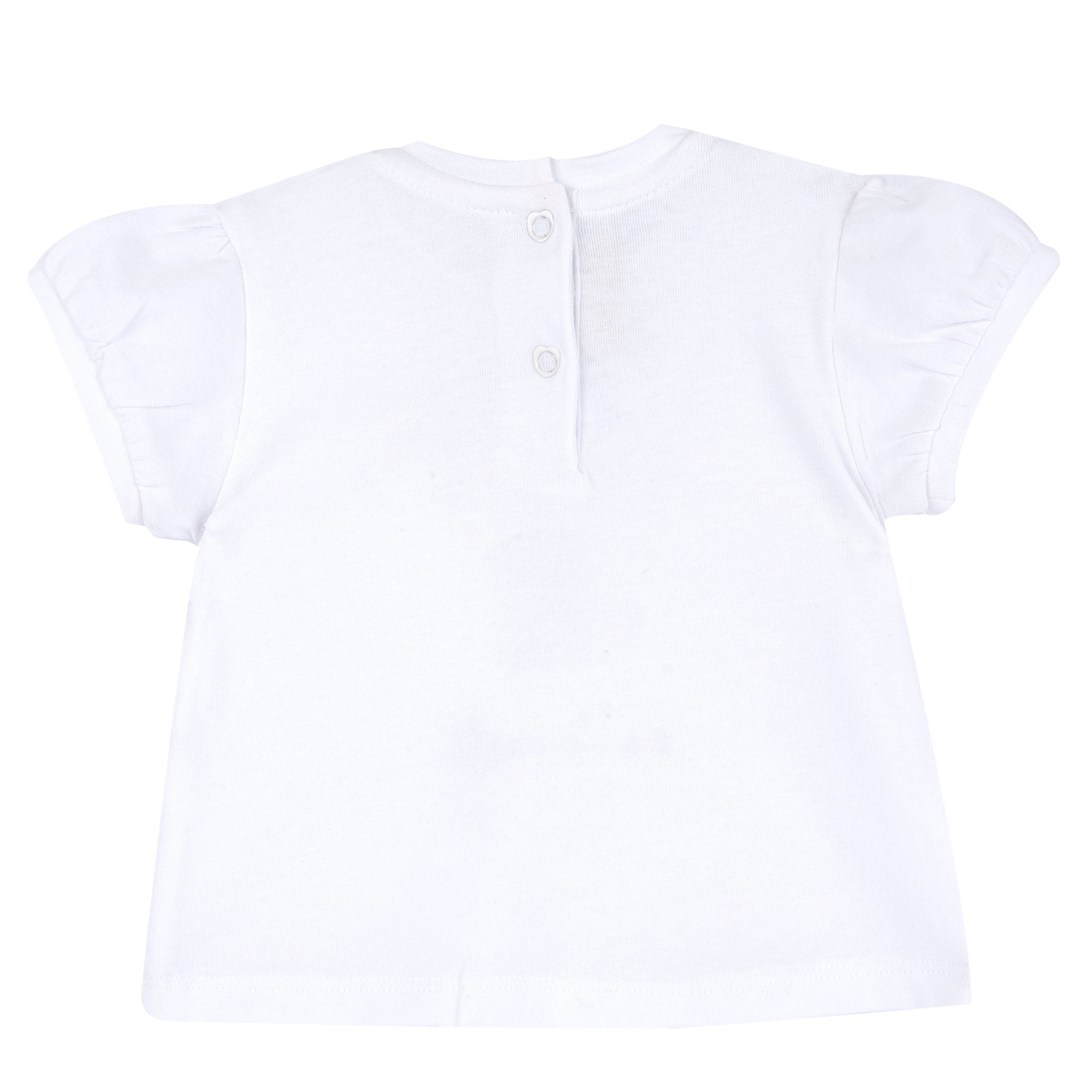 White Graphic Stretch Cotton T-Shirt for Girls with Short Sleeves