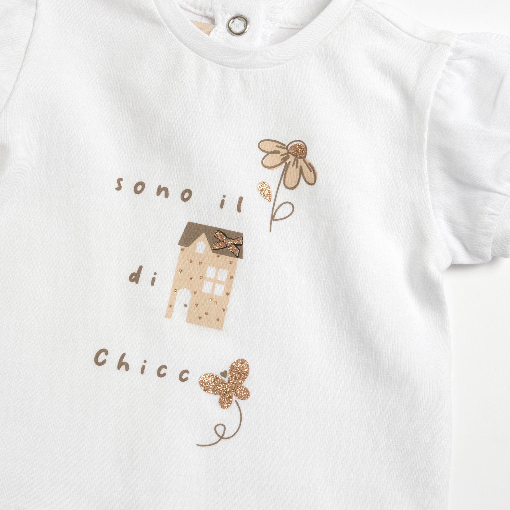 White Graphic Stretch Cotton T-Shirt for Girls with Short Sleeves