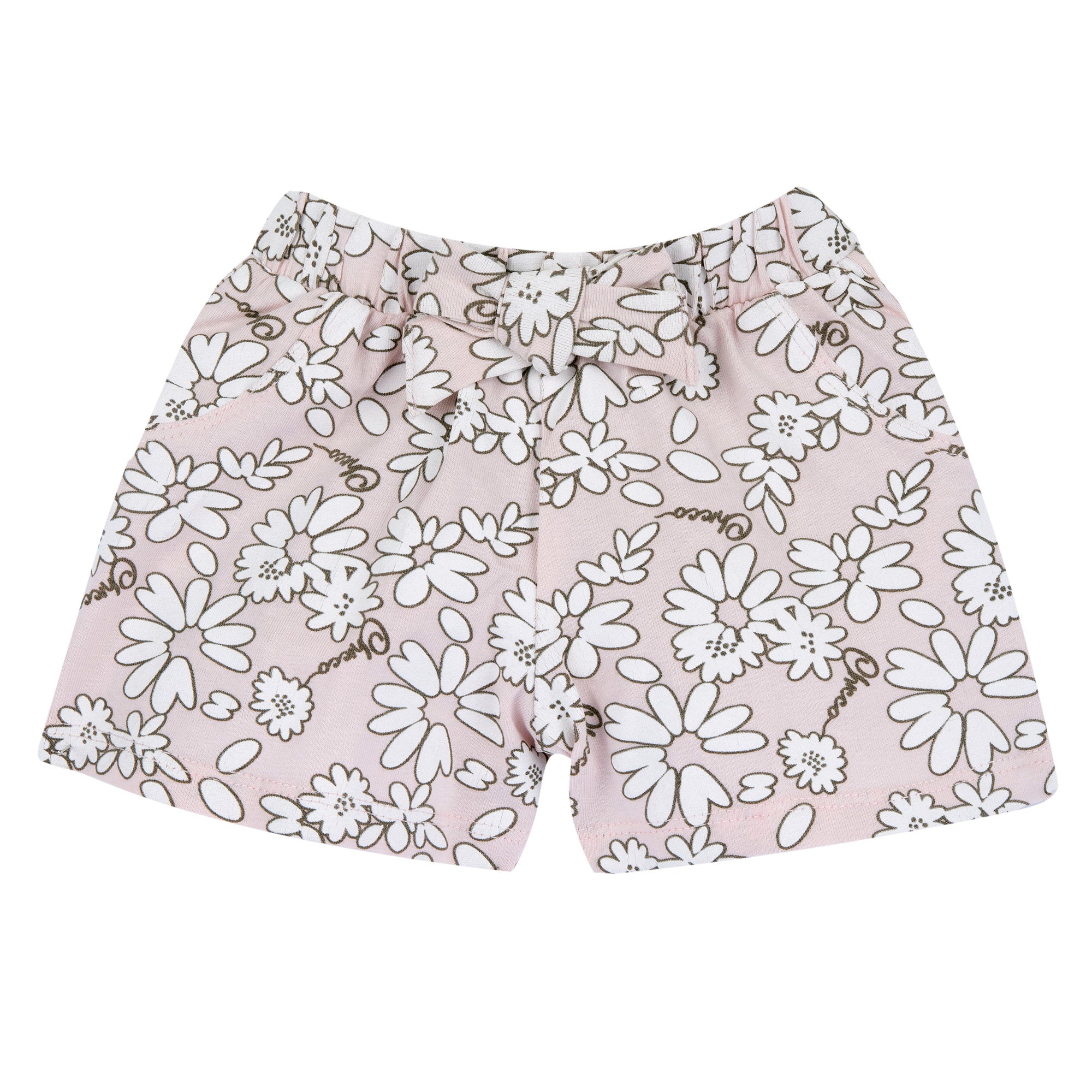 Light Pink Floral Cotton Stretch Shorts for Girls