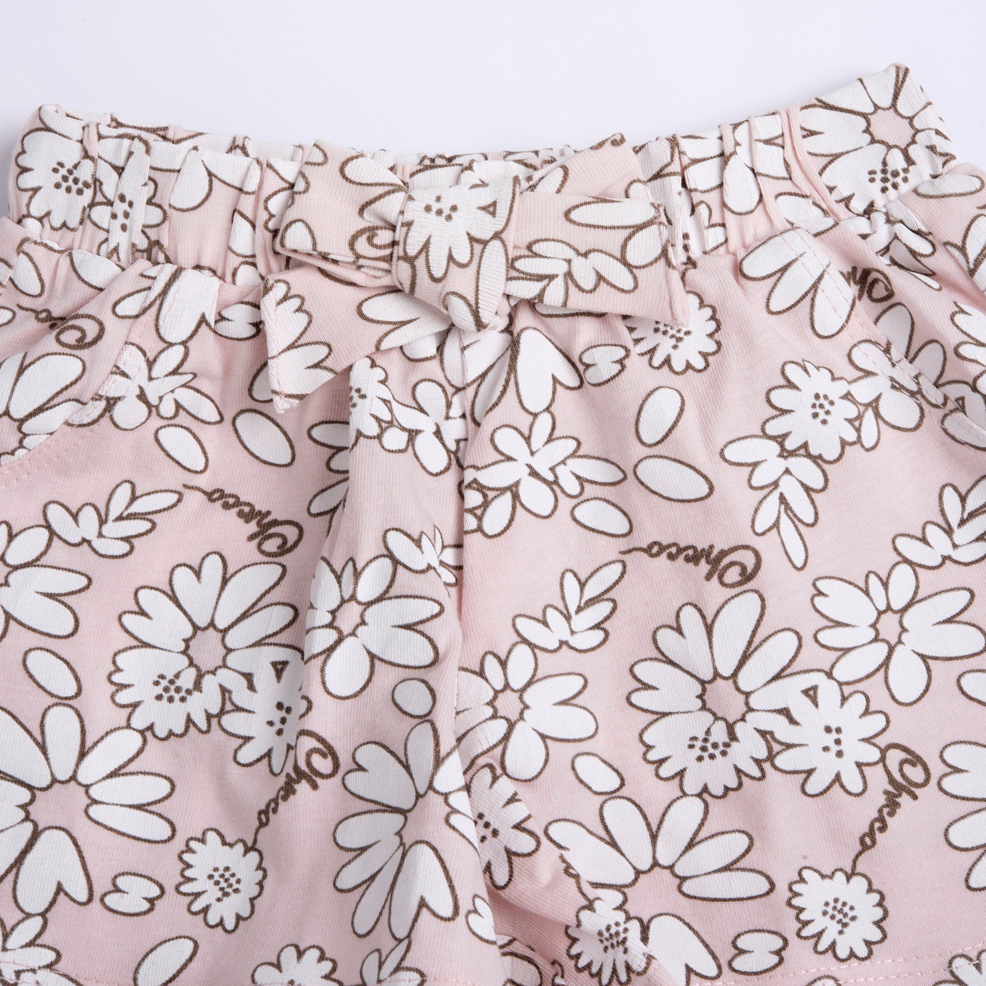 Light Pink Floral Cotton Stretch Shorts for Girls