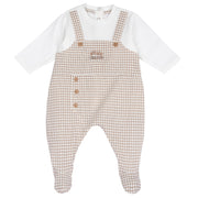 Checked Cotton Stretch Nappy-Opening Babysuit for Boys in Natural Print