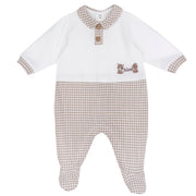 Collared Cotton Stretch Babysuit with Embroidery for Boys in Natural Print