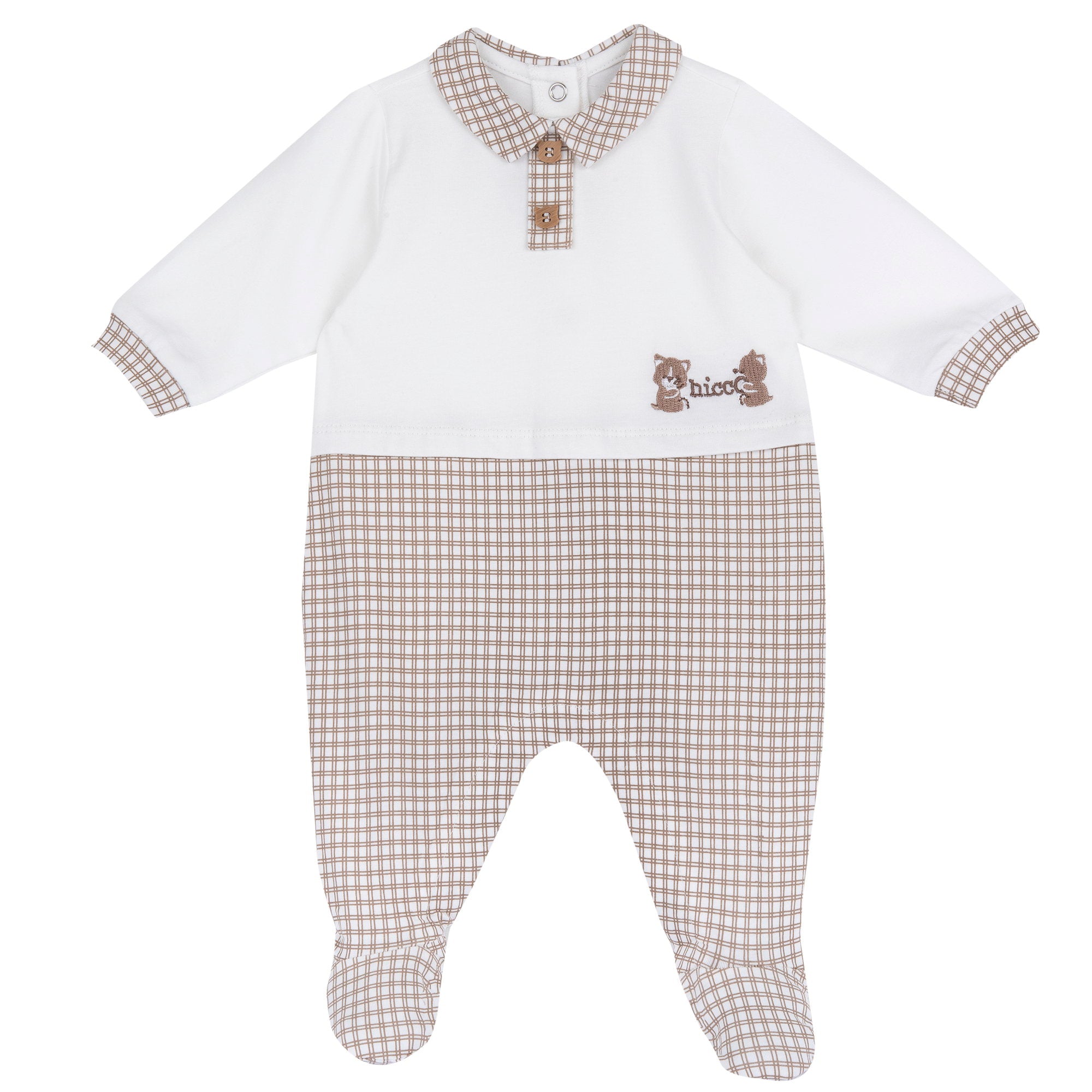 Collared Cotton Stretch Babysuit with Embroidery for Boys in Natural Print