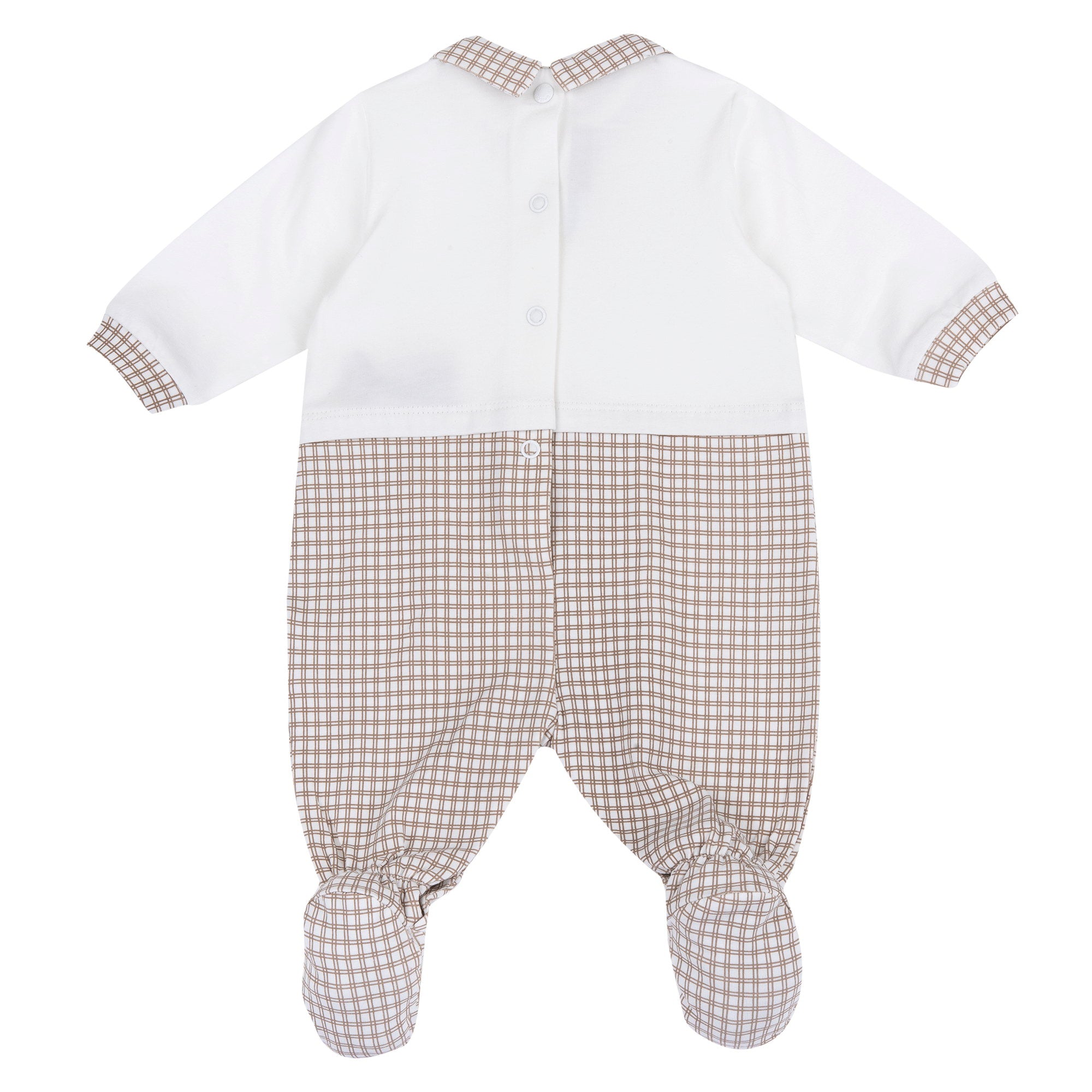 Collared Cotton Stretch Babysuit with Embroidery for Boys in Natural Print