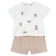 Light Natural Cotton Co-Ord Set for Boys with Embroidered Tee