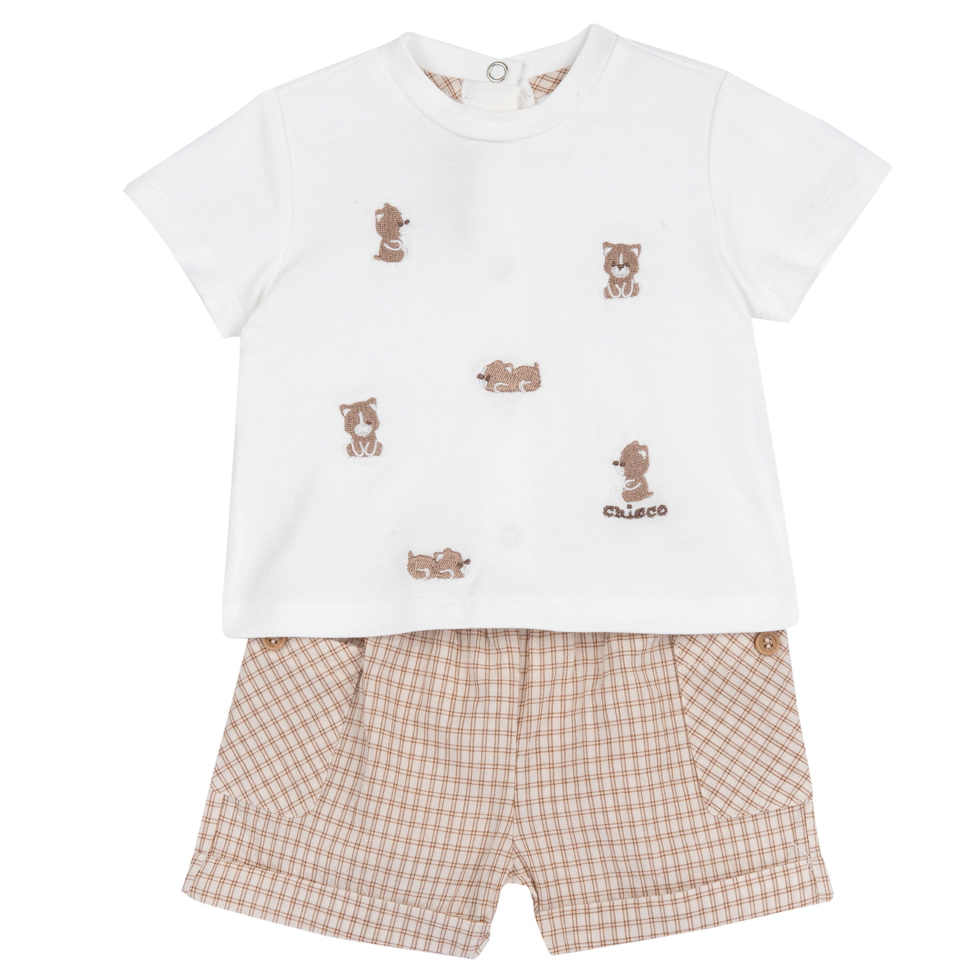 Light Natural Cotton Co-Ord Set for Boys with Embroidered Tee