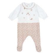 Natural Printed Embroidered Cotton Stretch Babysuit with Nappy Opening for Girls