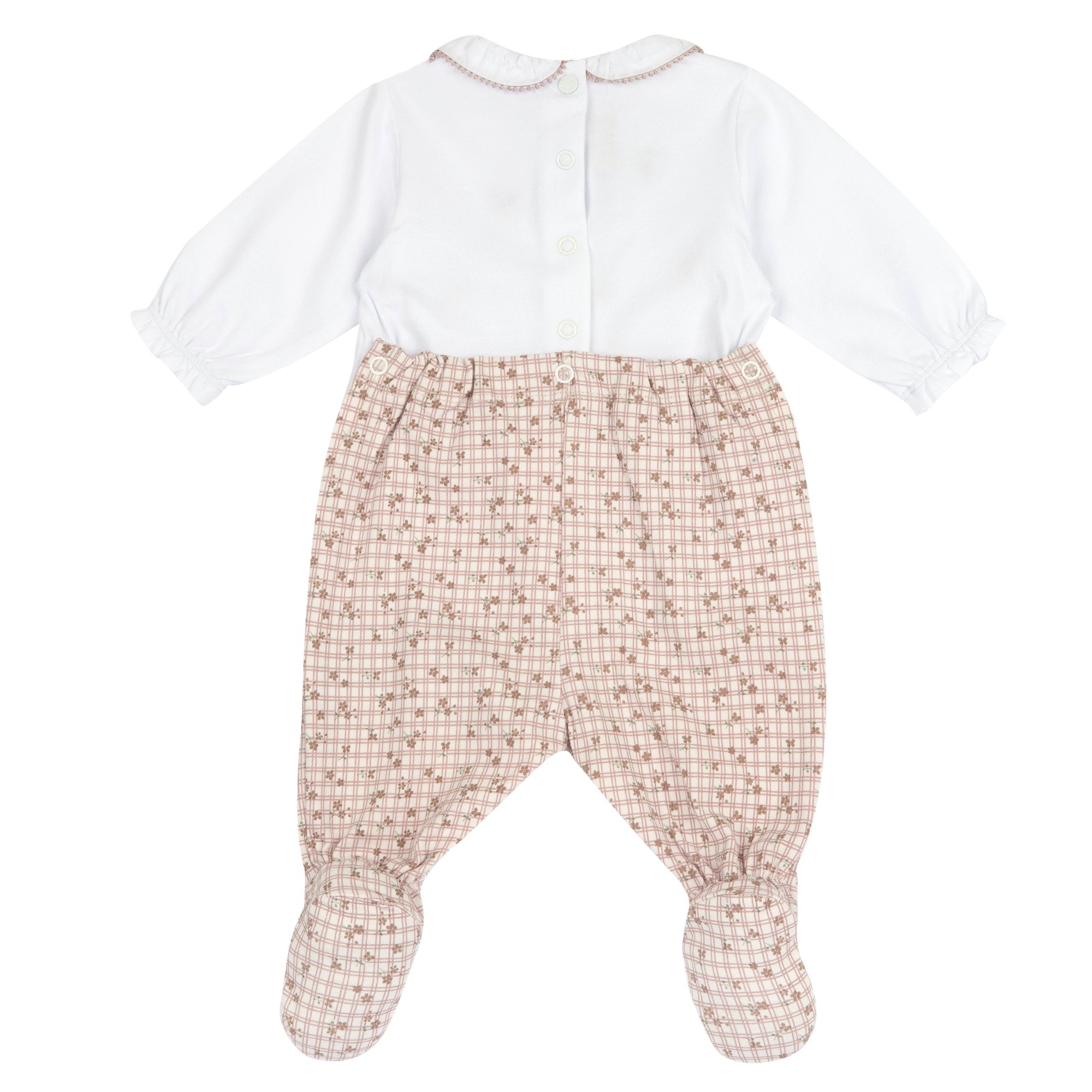 Natural Printed Embroidered Cotton Stretch Babysuit with Nappy Opening for Girls