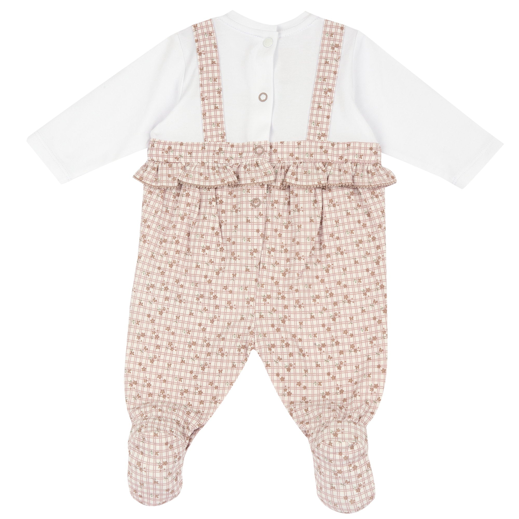 Embroidered Stretch Cotton Babysuit with Leg Opening for Girls in Natural Print