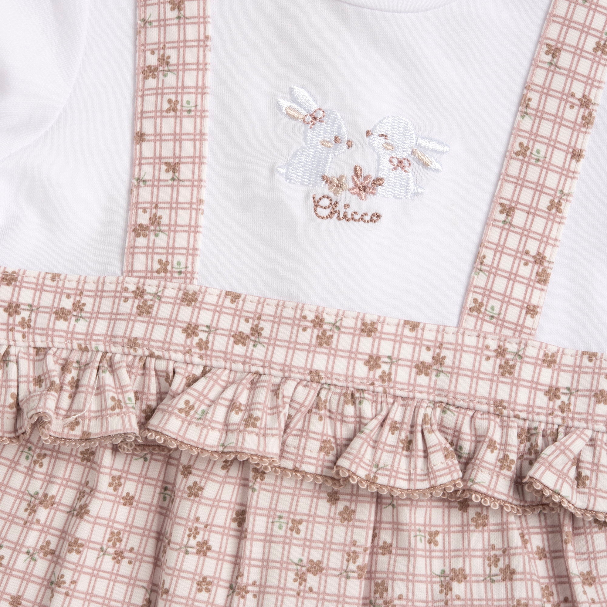 Embroidered Stretch Cotton Babysuit with Leg Opening for Girls in Natural Print