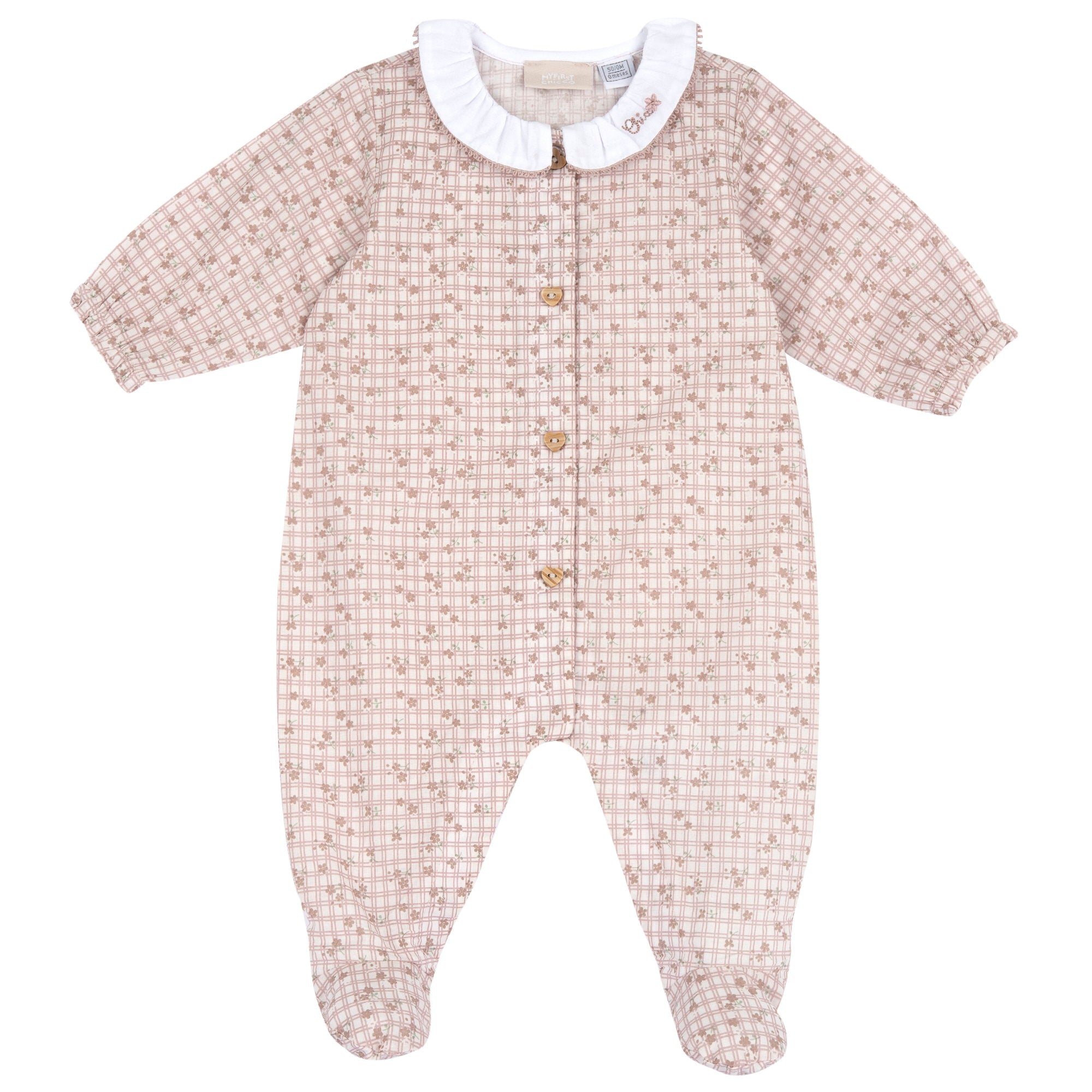 Front Button Cotton Babysuit for Girls in Natural Printed Design
