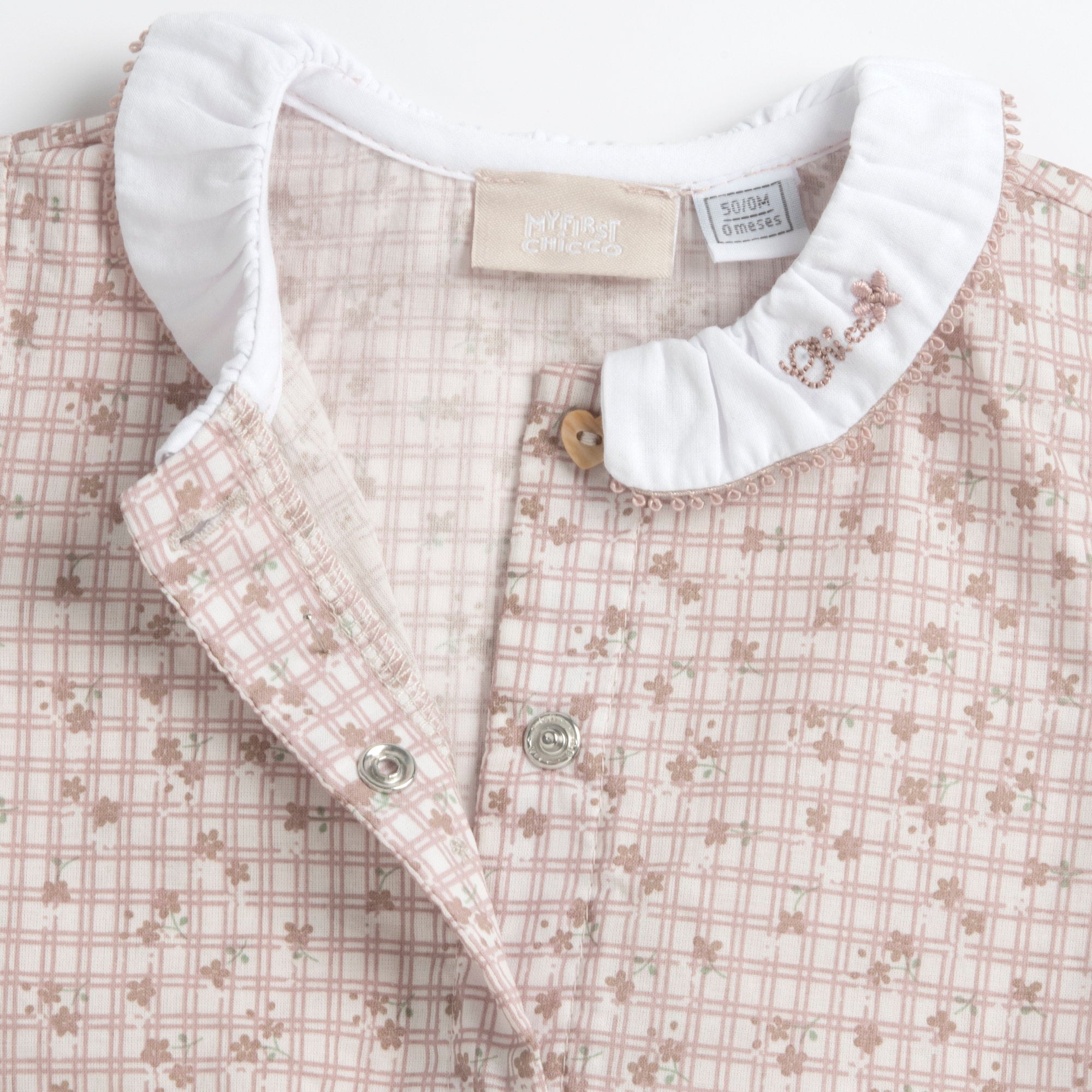 Front Button Cotton Babysuit for Girls in Natural Printed Design