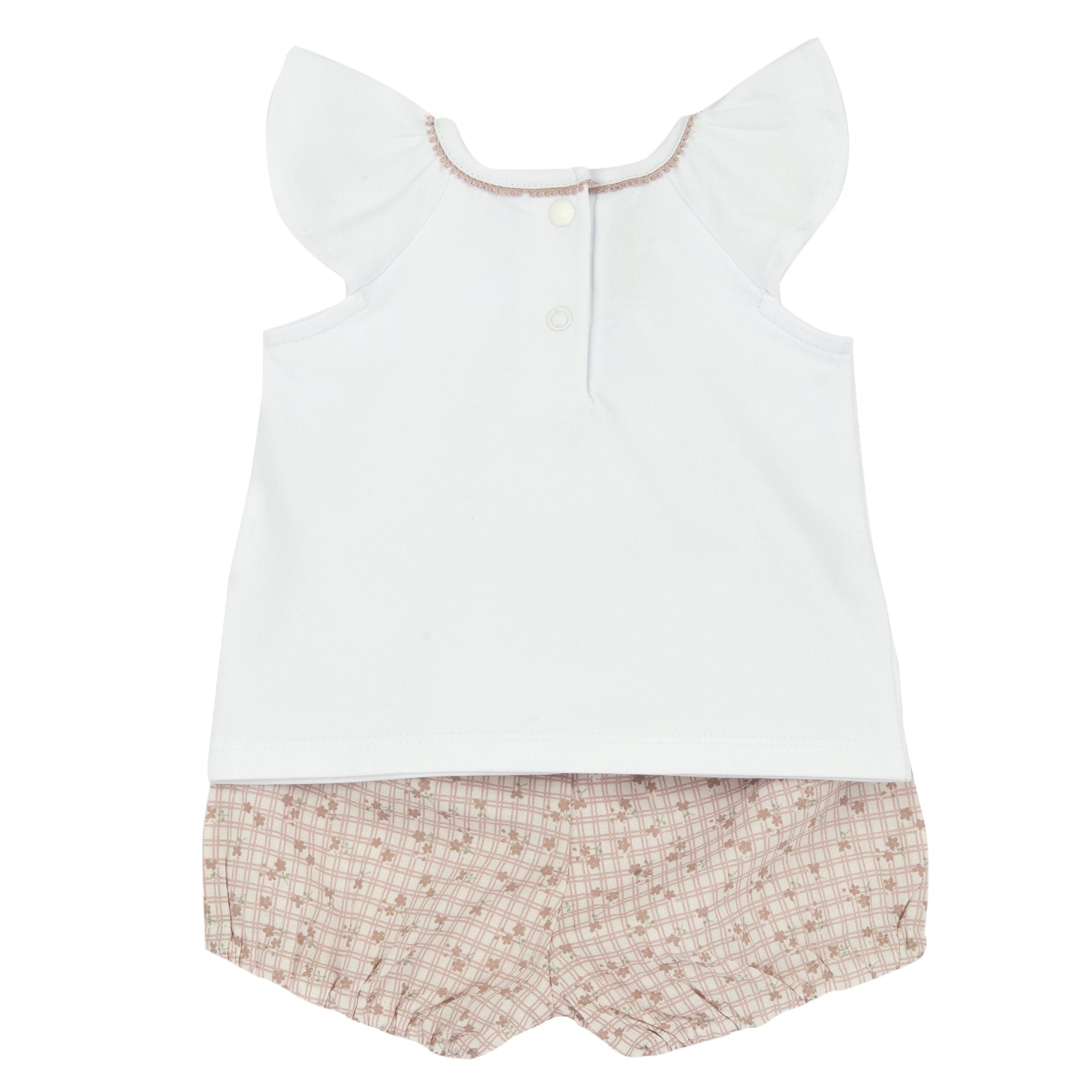 Embroidered Cotton Blend Top & Shorts Set for Girls in Natural Print