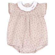 Natural Floral Cotton Romper for Girls with Cap Sleeves