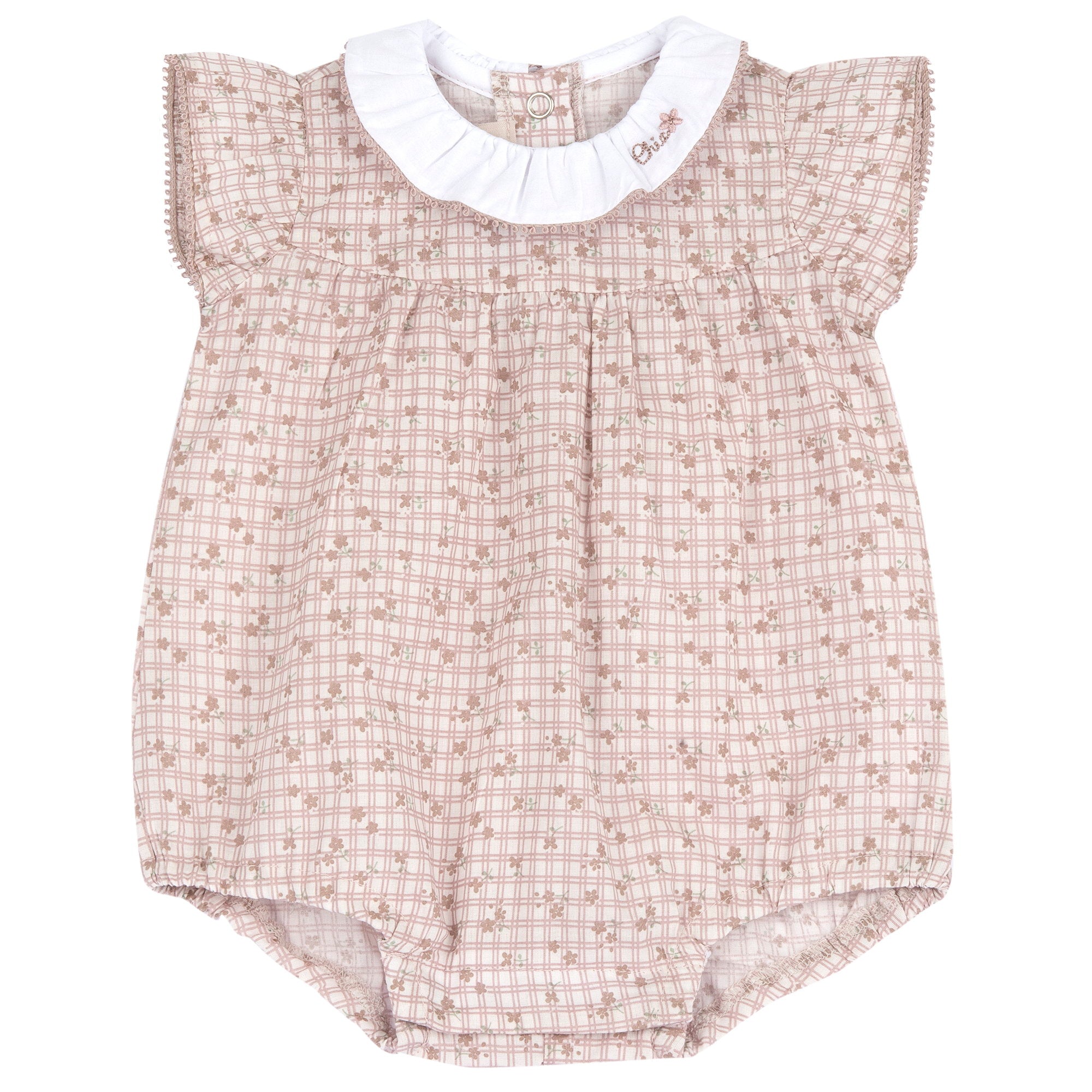 Natural Floral Cotton Romper for Girls with Cap Sleeves