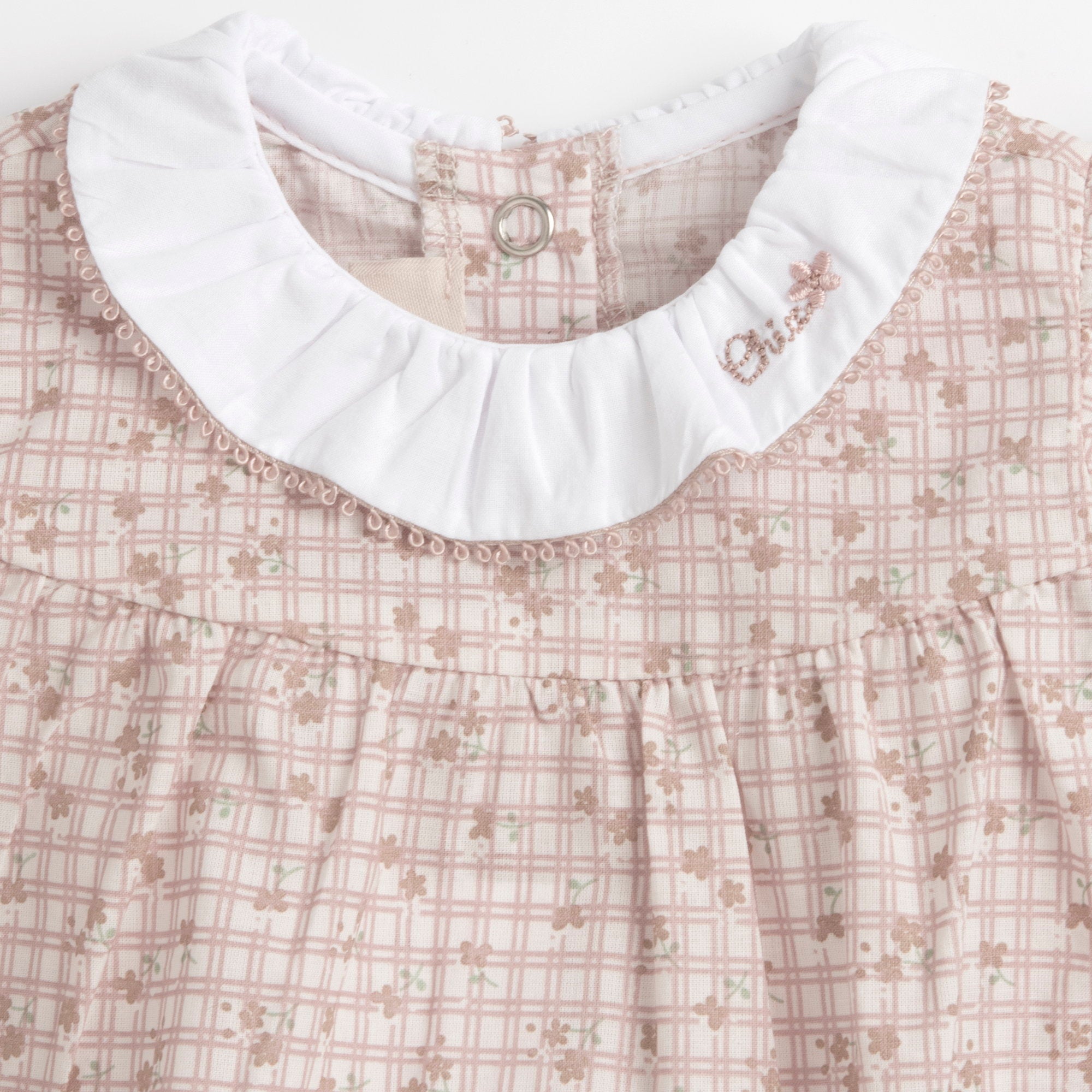 Natural Floral Cotton Romper for Girls with Cap Sleeves