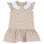 Printed Stretch Cotton A-Line Dress for Girls in Soft Light Natural