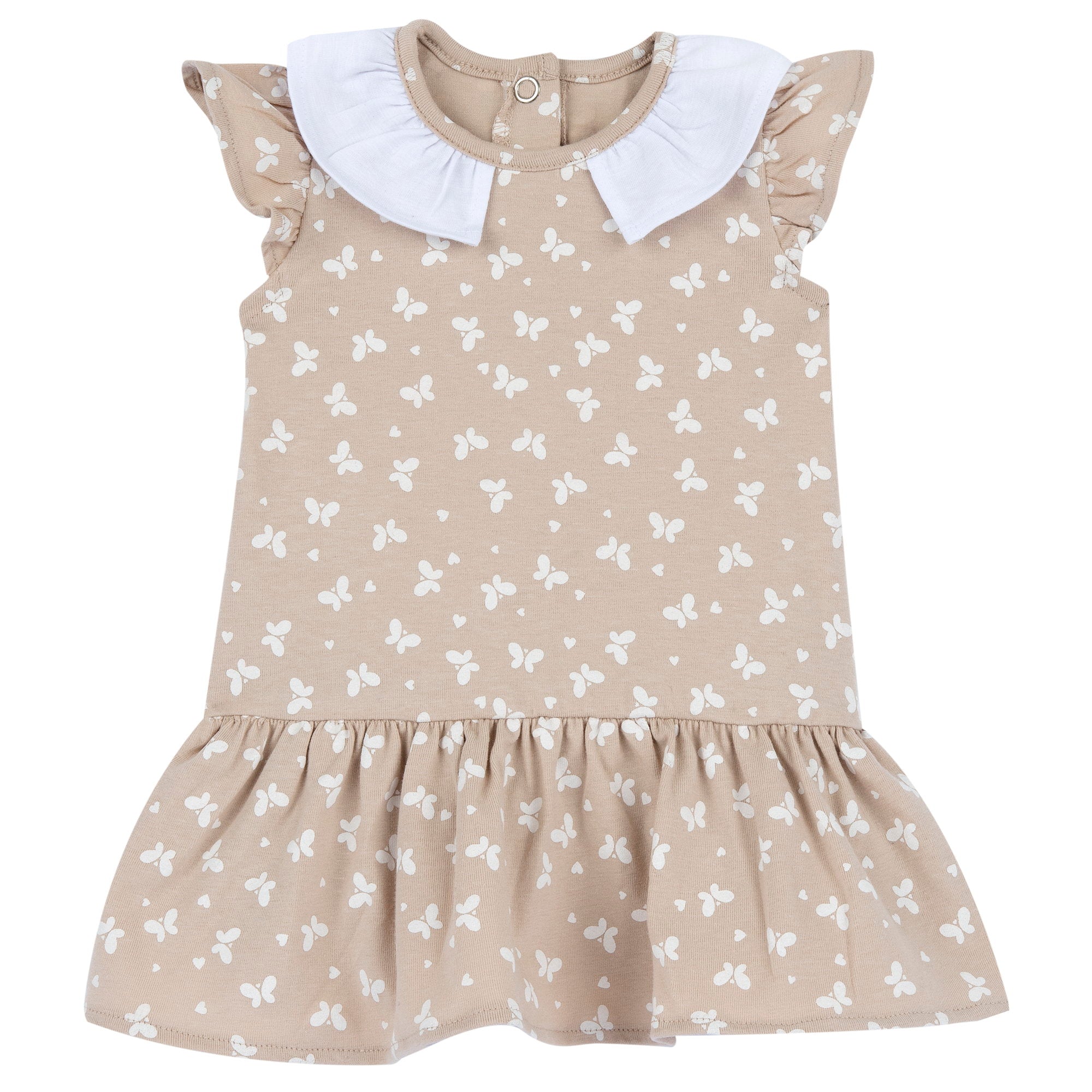 Printed Stretch Cotton A-Line Dress for Girls in Soft Light Natural