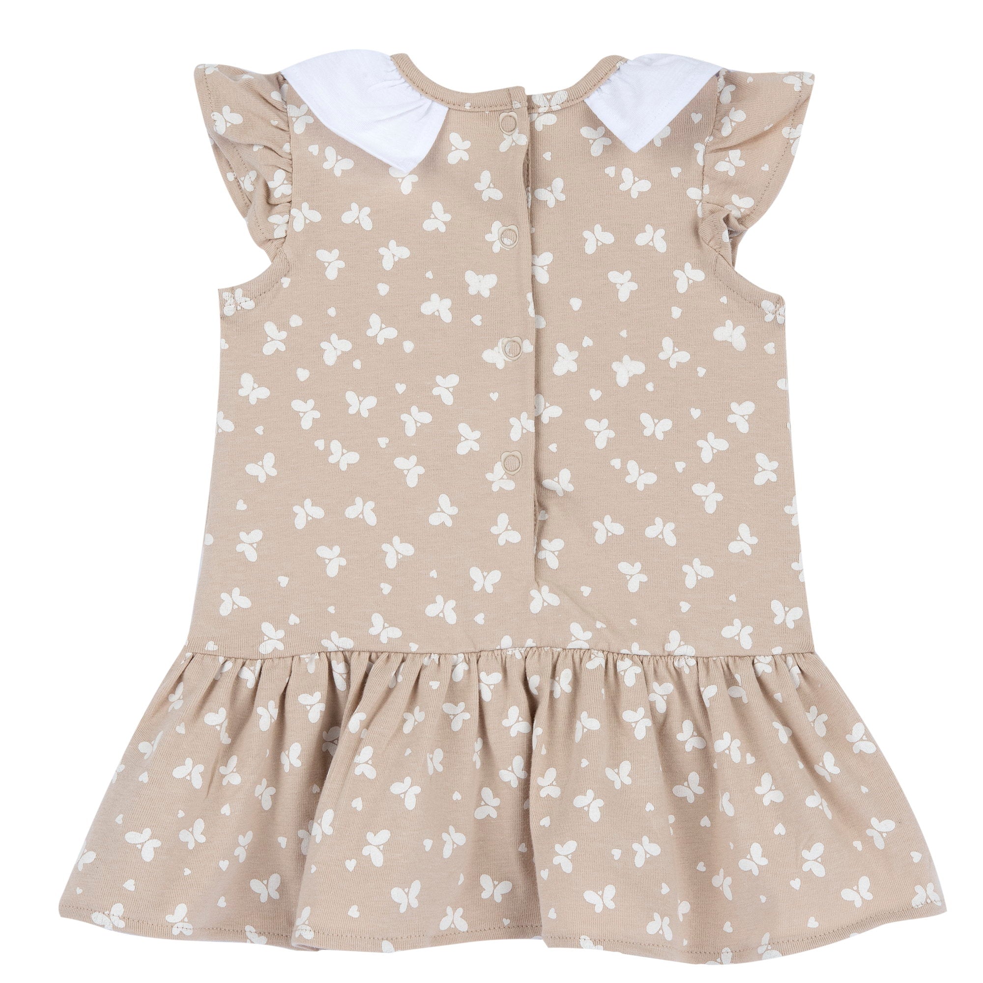 Printed Stretch Cotton A-Line Dress for Girls in Soft Light Natural