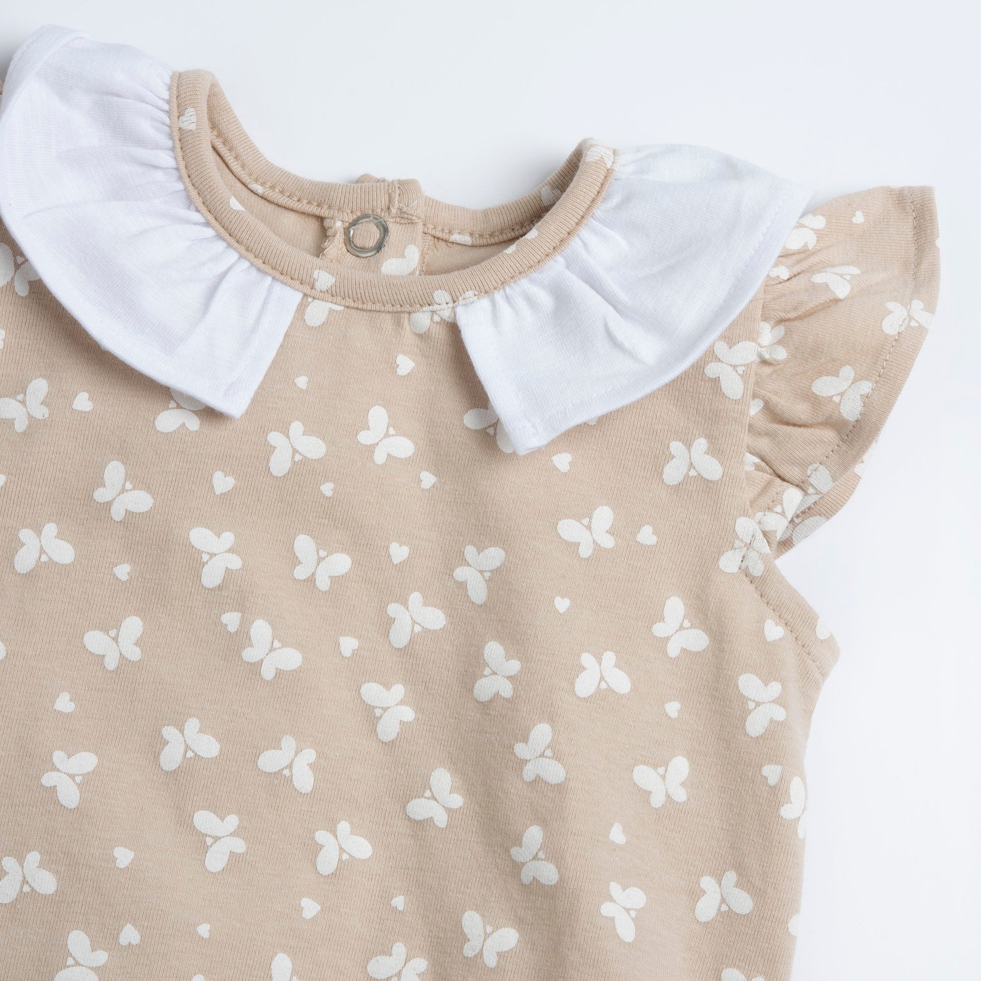 Printed Stretch Cotton A-Line Dress for Girls in Soft Light Natural