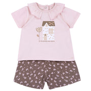 Soft Pink Graphic Tee & Stretch Cotton Shorts Set for Girls