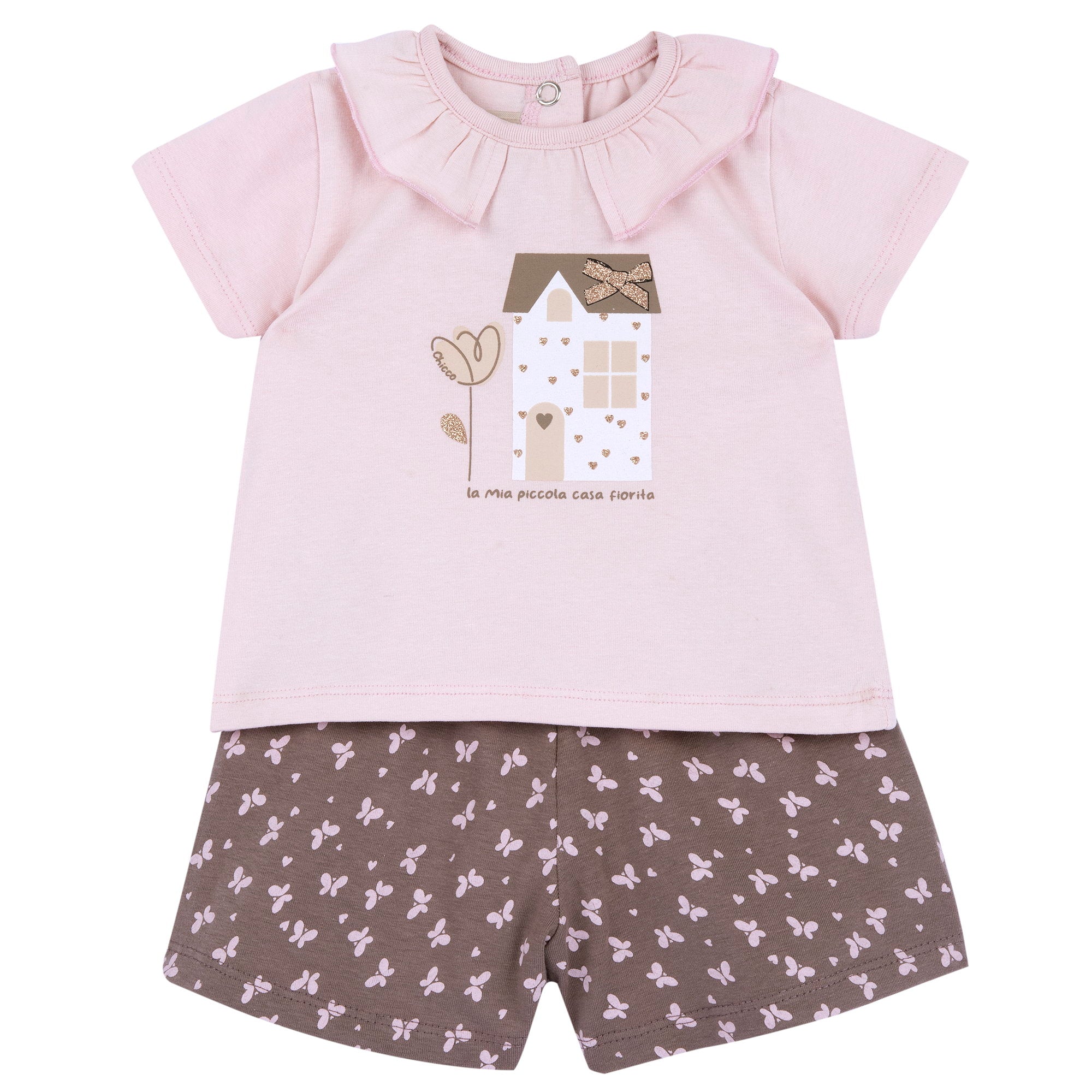 Soft Pink Graphic Tee & Stretch Cotton Shorts Set for Girls
