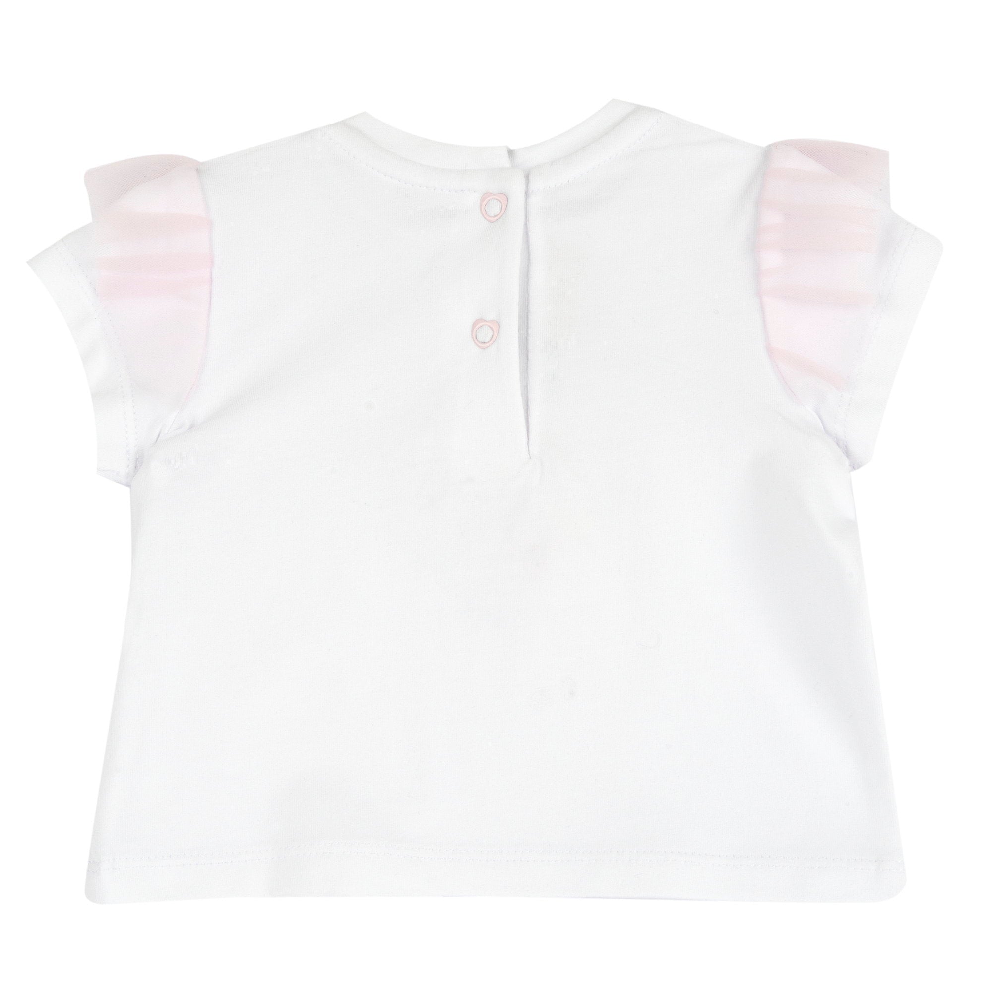 Playful Graphic Cotton Blend Tee for Girls in White & Pink Tones