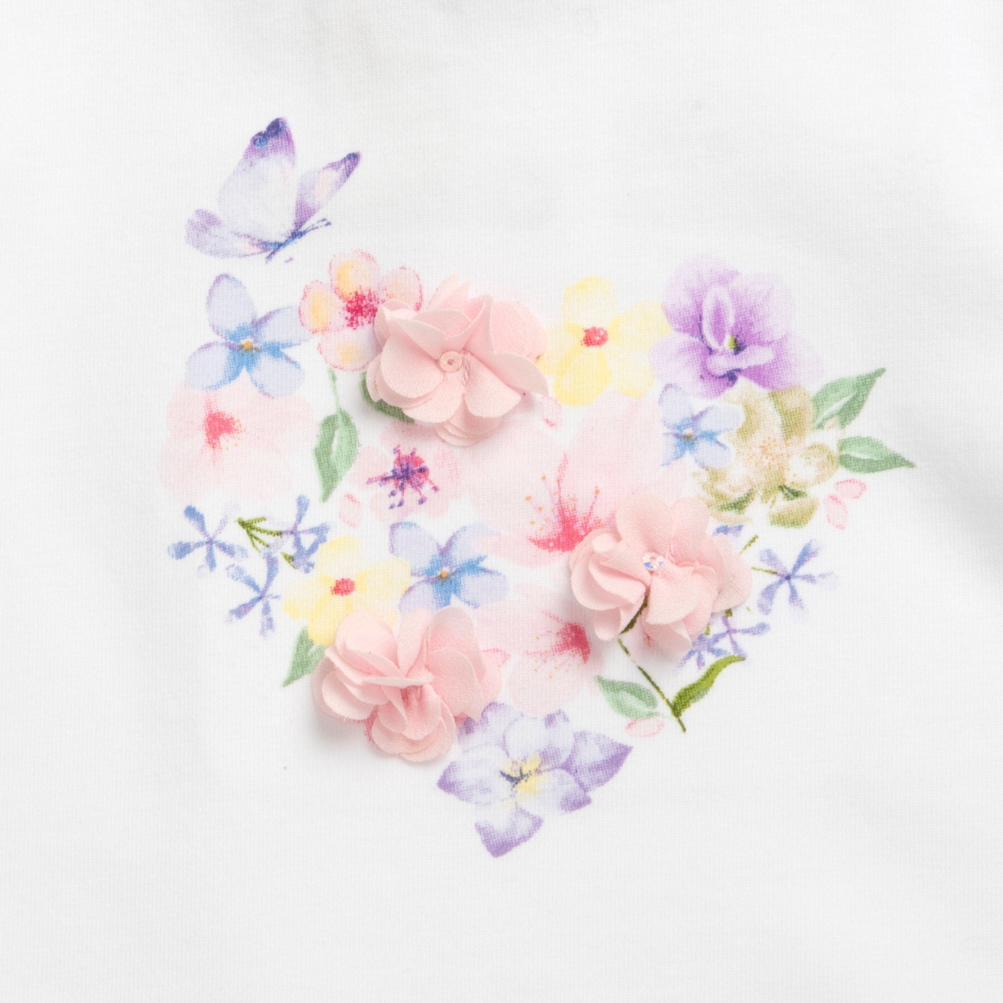 Playful Graphic Cotton Blend Tee for Girls in White & Pink Tones