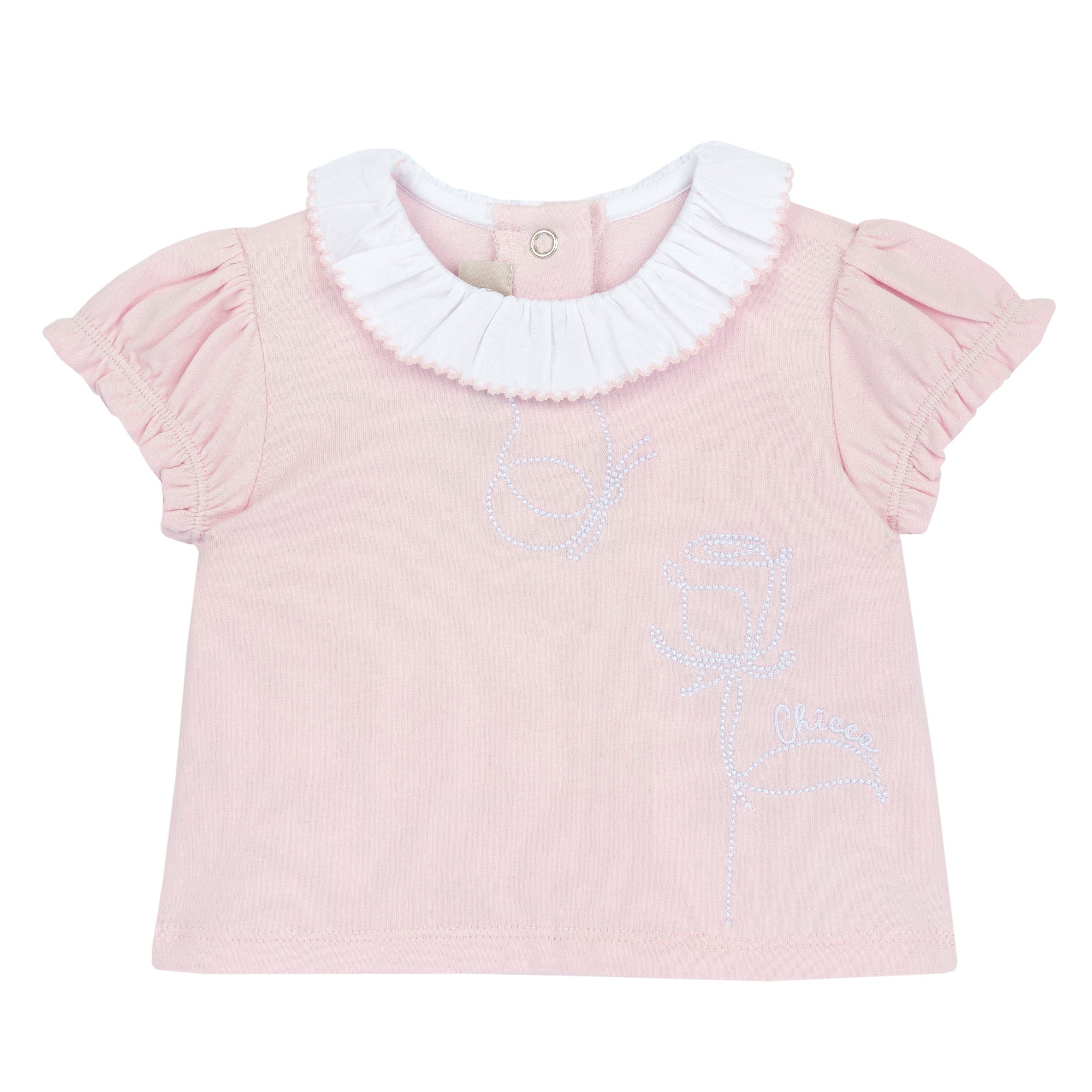 Soft Stretch Cotton Embroidered Tee for Girls in Light Pink