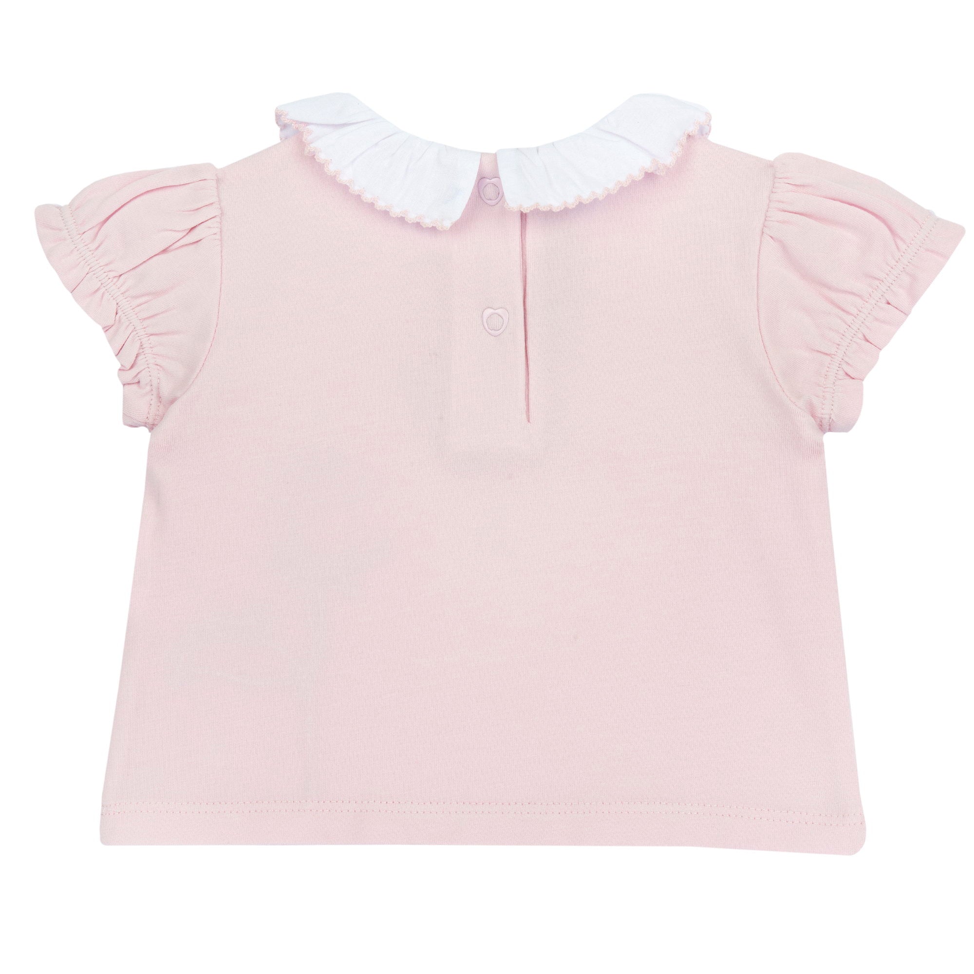 Soft Stretch Cotton Embroidered Tee for Girls in Light Pink