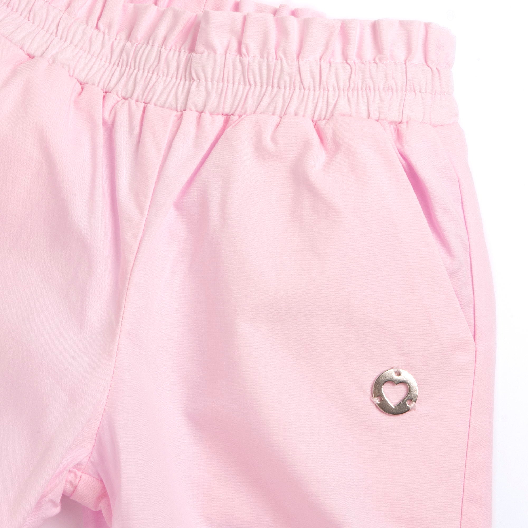 Embellished Cotton Full-Length Trousers for Girls in Soft Light Pink