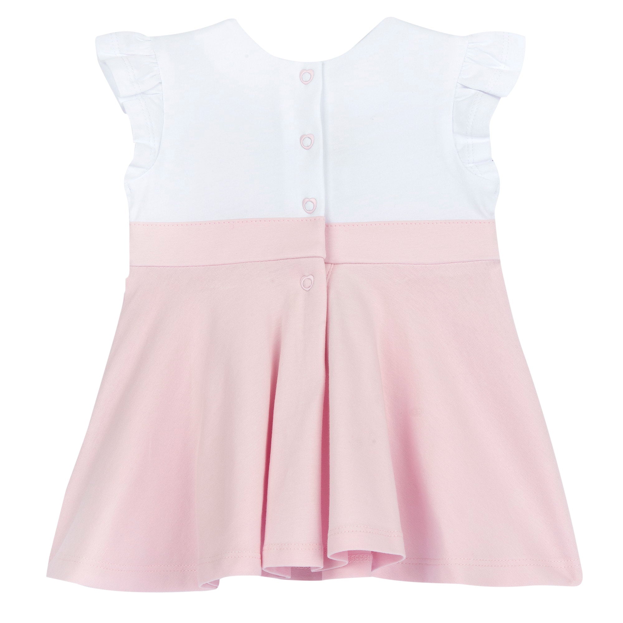 Stretch Cotton A-Line Dress with Embellished Detail for Girls in White & Pink