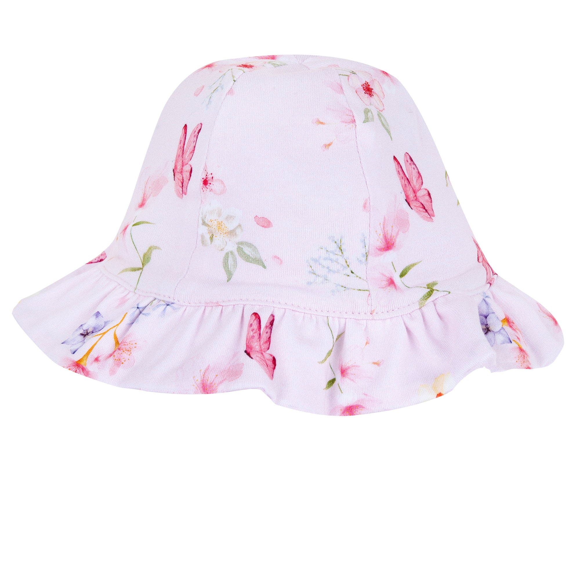 Two-Way Floral Cotton Stretch Hat for Girls in Light Pink