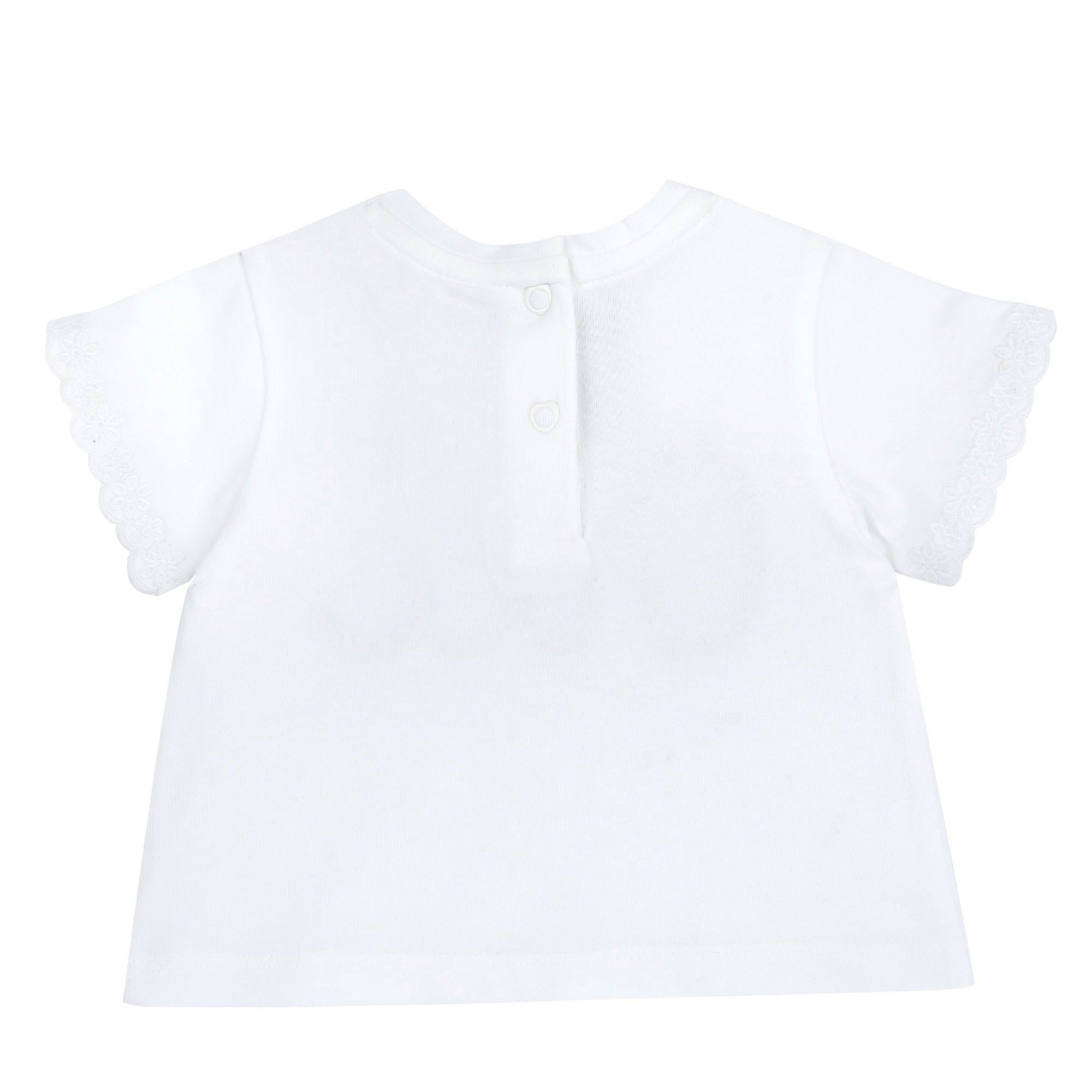 Embellished Stretch Cotton Top for Girls in White & Light Blue