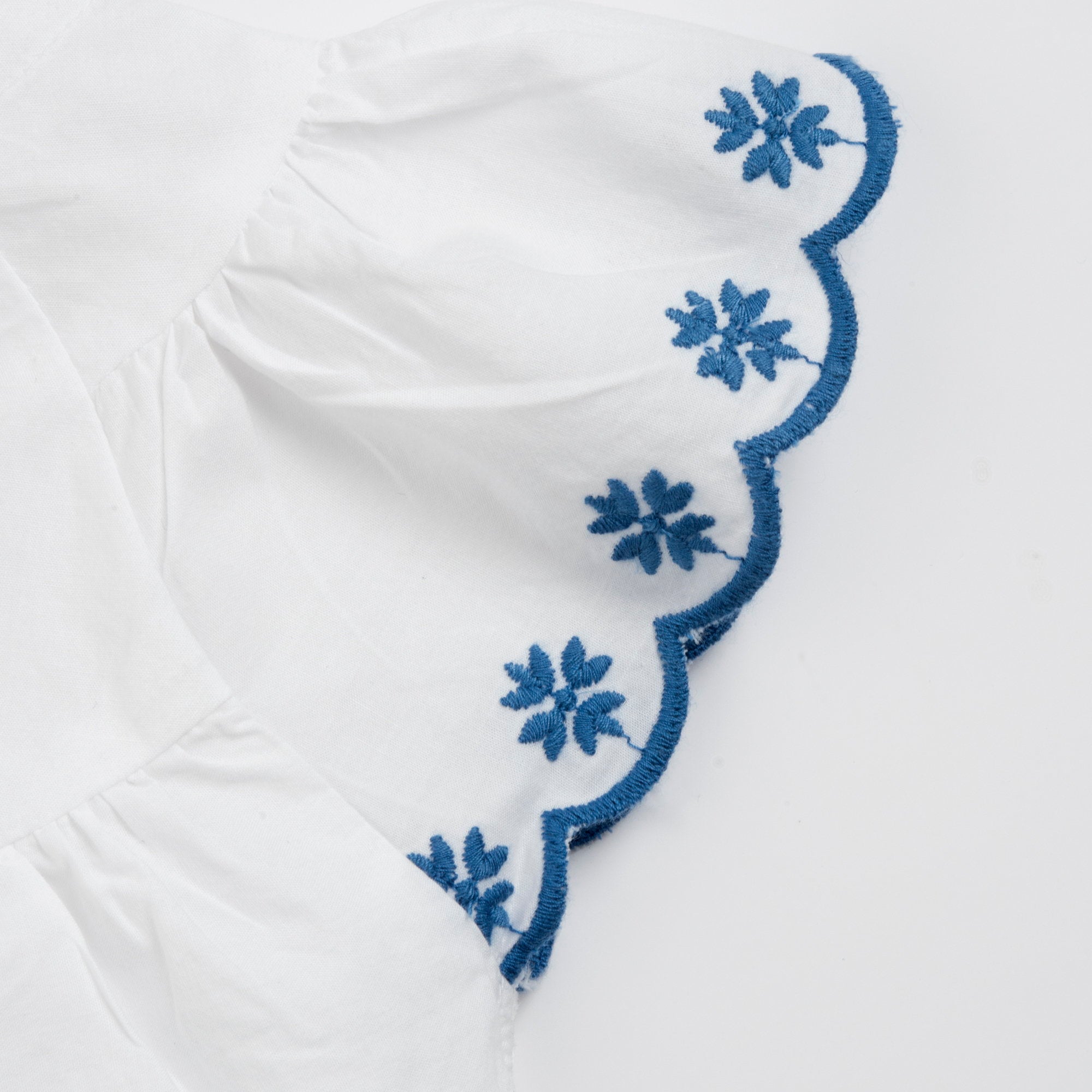 Embroidered Cotton Summer Top for Girls in White & Light Blue