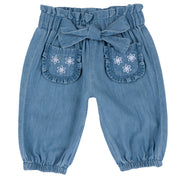 Textured Cotton Long Trousers for Girls in Medium Light Blue
